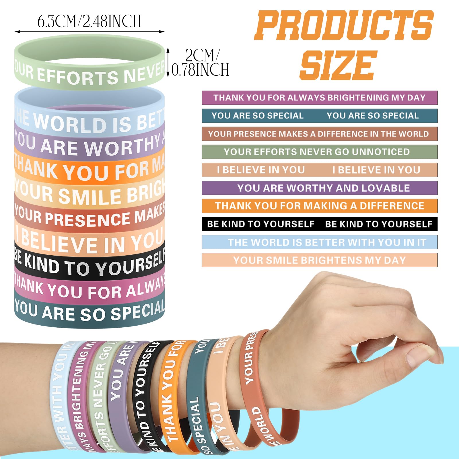 20 Piece Motivational Silicone Bracelets - Inspirational Quote Wristbands For Teens & Kids