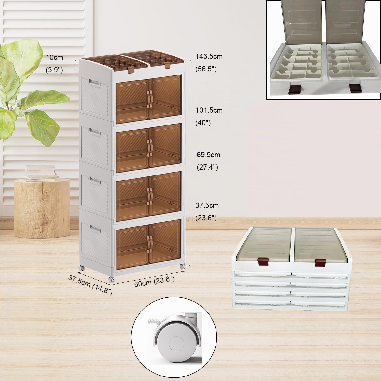 MECOLOR Bacs de rangement en plastique extra larges avec couvercle, boîte de rangement empilable à roulettes de 280 L, armoire de rangement pliable pour chambre à coucher, salon, salle de bain
