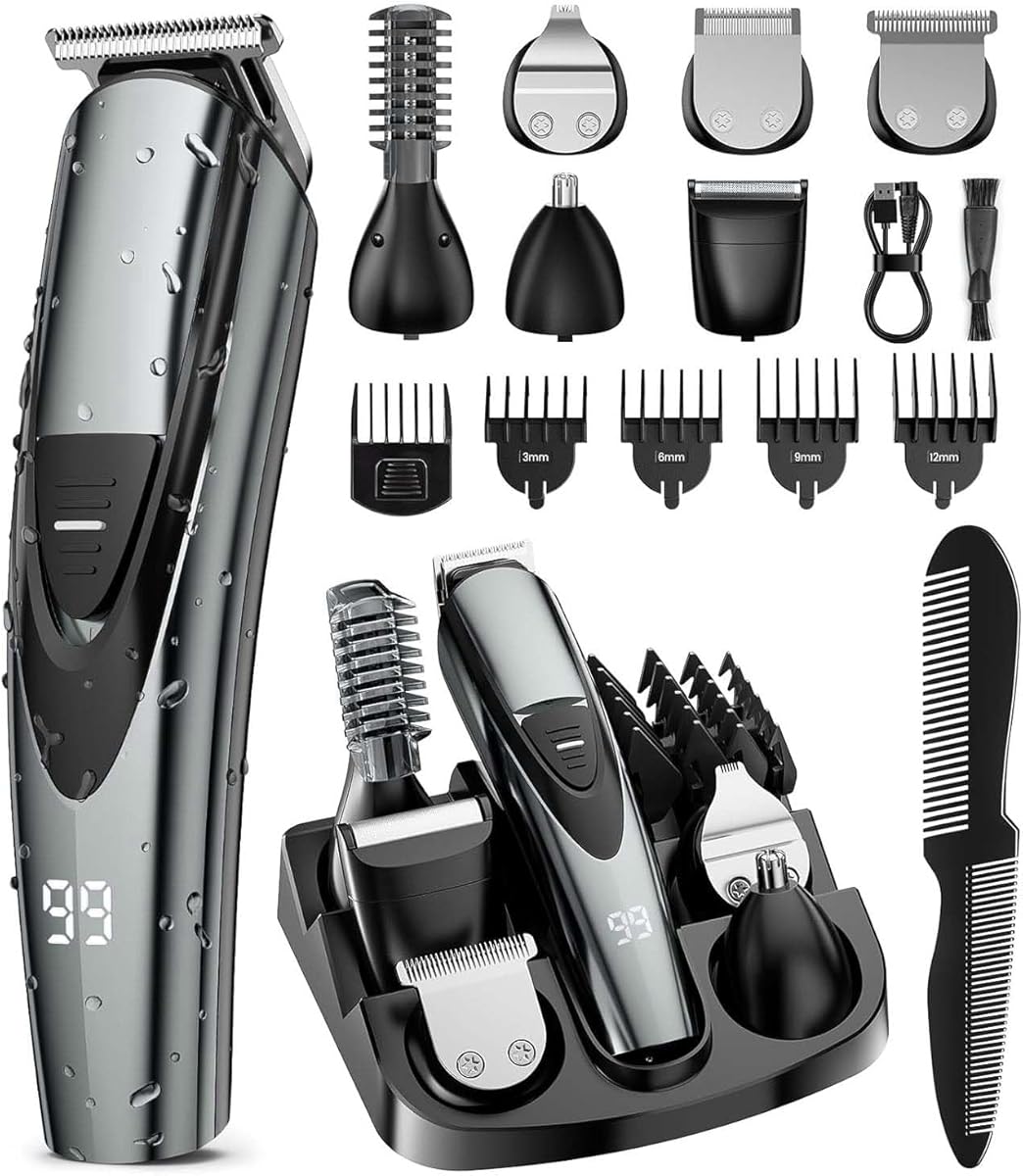SHPAVVER Electric Beard Trimmer for Men: 16-in-1 Professional Barber Hair Clippers - Cordless Grooming Kit - Turbo Speed & Precision Blades