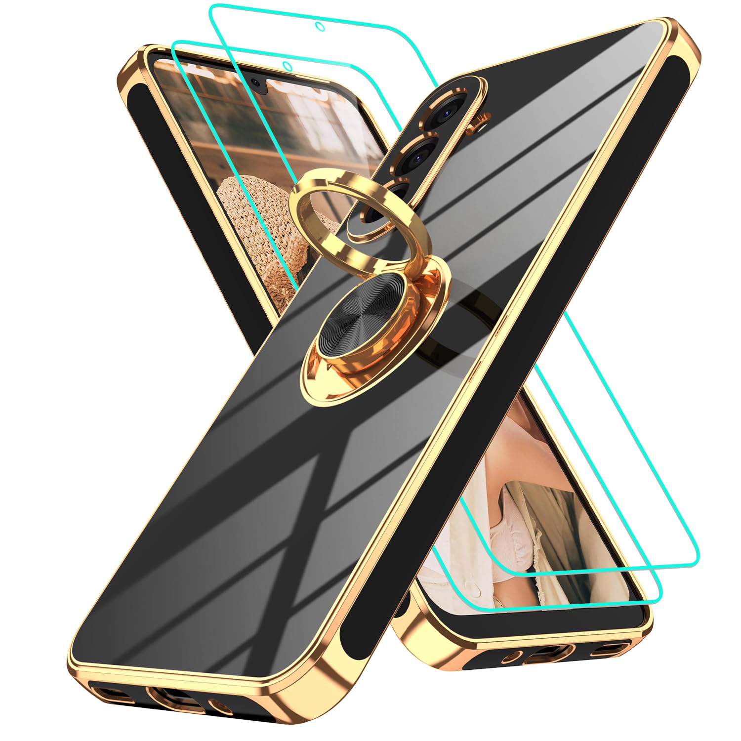 Gritup Slim Fit Case for Samsung Galaxy S Series,Shockproof Soft Cover with 2 Pcs HD Screen Protectors,and Built-in Ring Kickstand Phone Cover