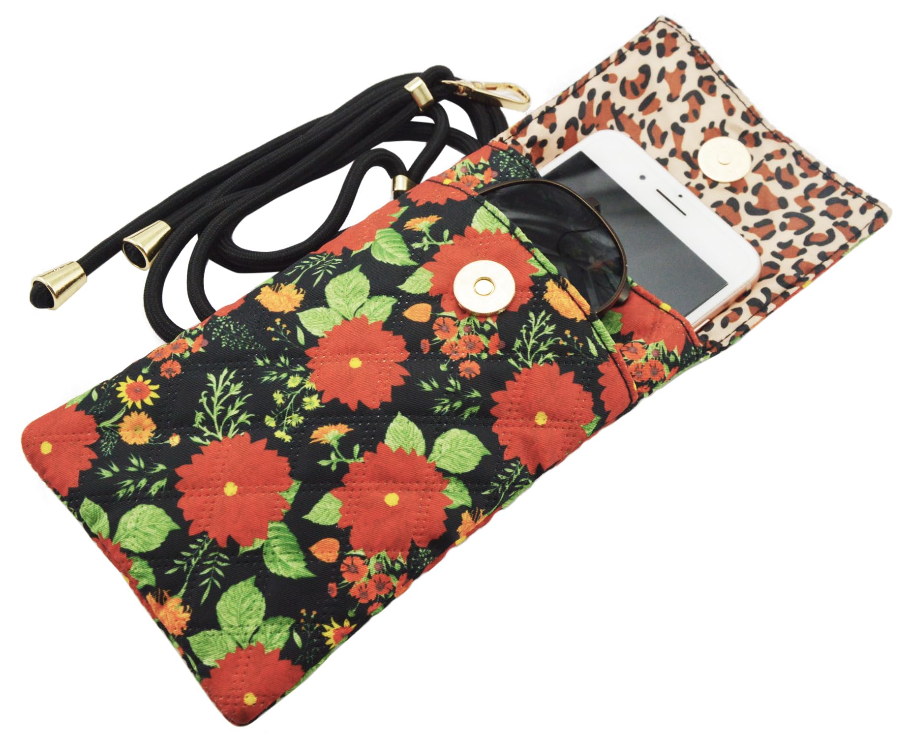 Sliimagetu Soft Glasses Case Double Eyeglasses Case for Women with Adjustable Shoulder Strap and Key Chain Cell Phone Purse