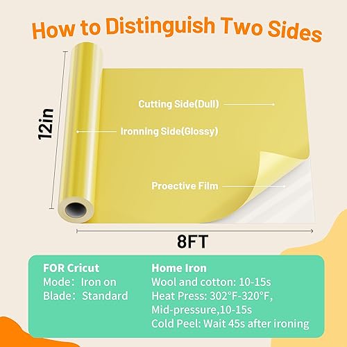 Miniatura 3 de IROHTV Vinilo dorado para planchar, vinilo de transferencia de calor HTV de 12 x 8 pies para todas las máquinas cortadoras, vinilo de transferencia