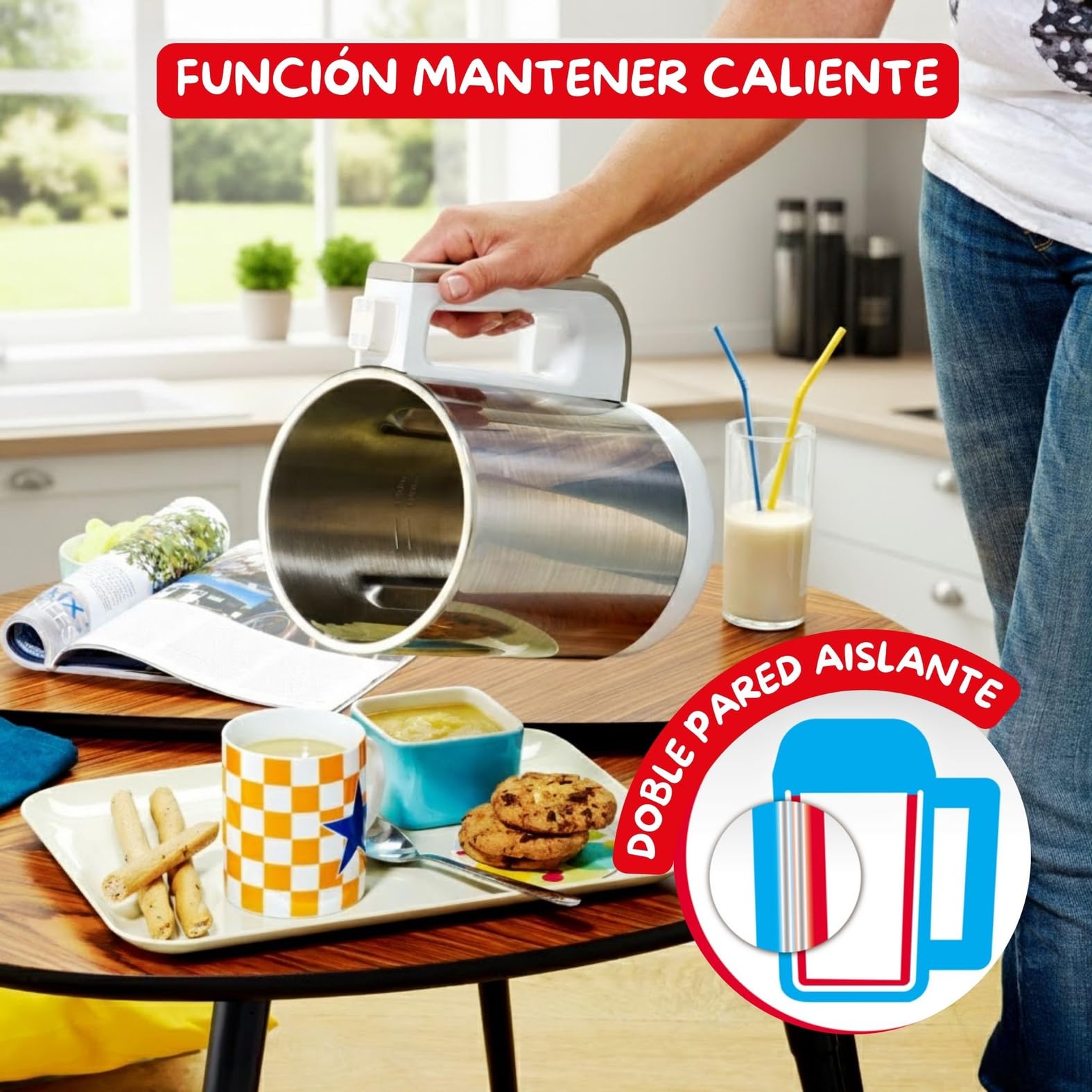 Moulinex Easy Soup, Sopera Eléctrica, 4 Programas Automáticos, Jarra Inoxidable, Capacidad 1,2L, Autolimpieza, Función mantener caliente, Potencia 1000W, LM841110