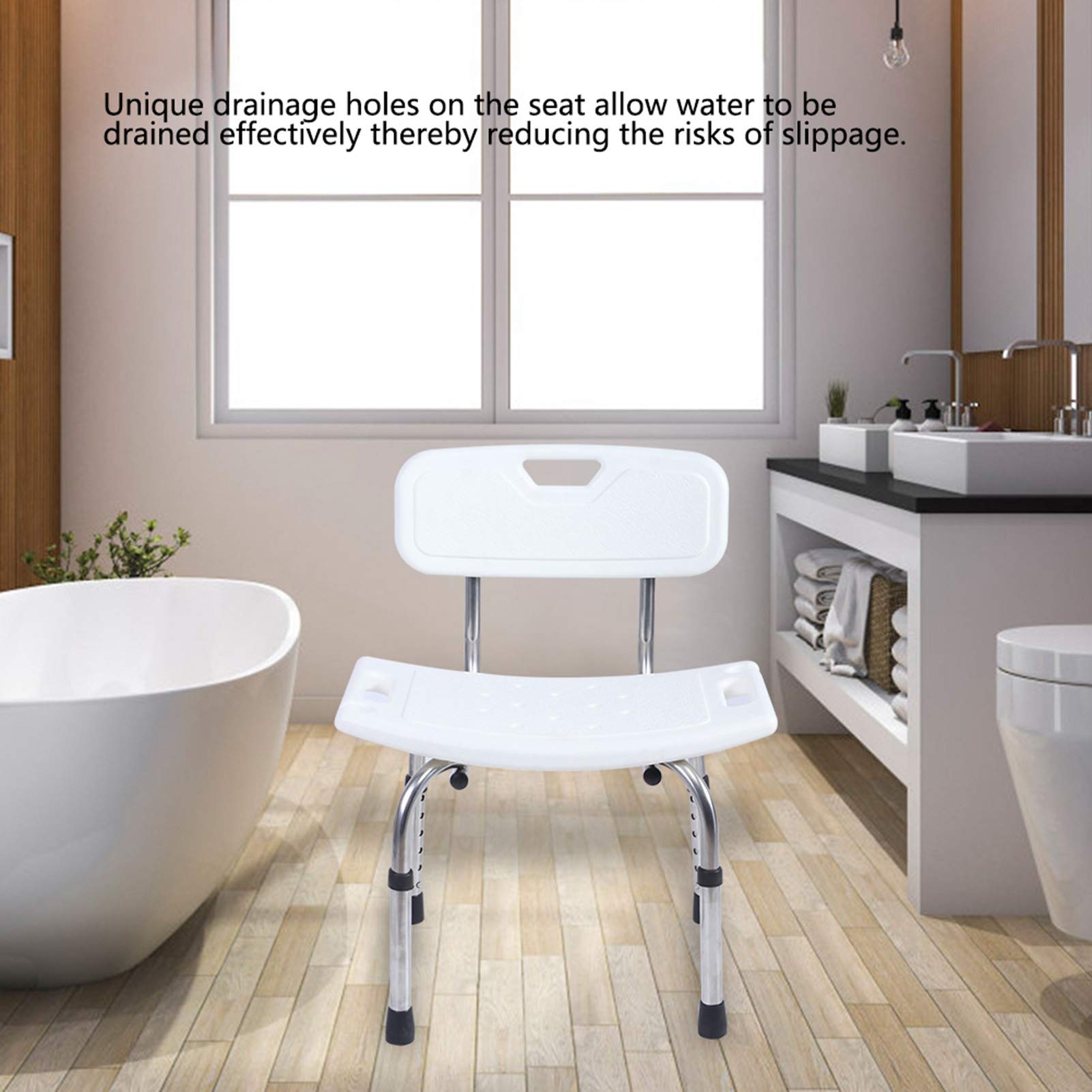 Silla de Ducha para Ducha Interior, Asiento de Baño de 20 Pulgadas de Ancho para Personas Mayores, Banco de Bañera Ajustable Resistente con Respaldo Extraíble, Taburete para