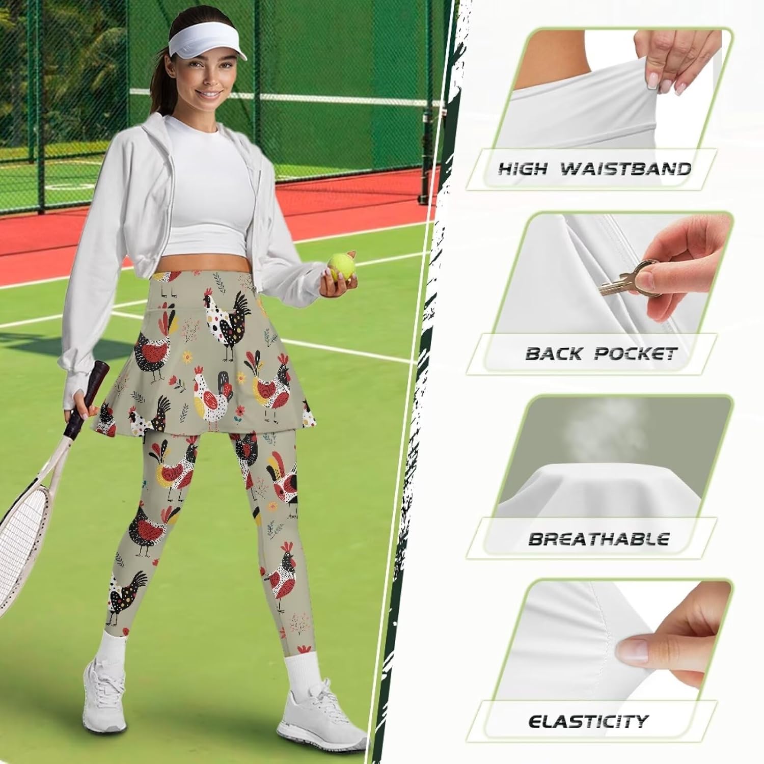 Skirted Legging with Pockets for Women High Waisted Yoga Legging with Skirts Tennis Capris Clothes XS-3XL