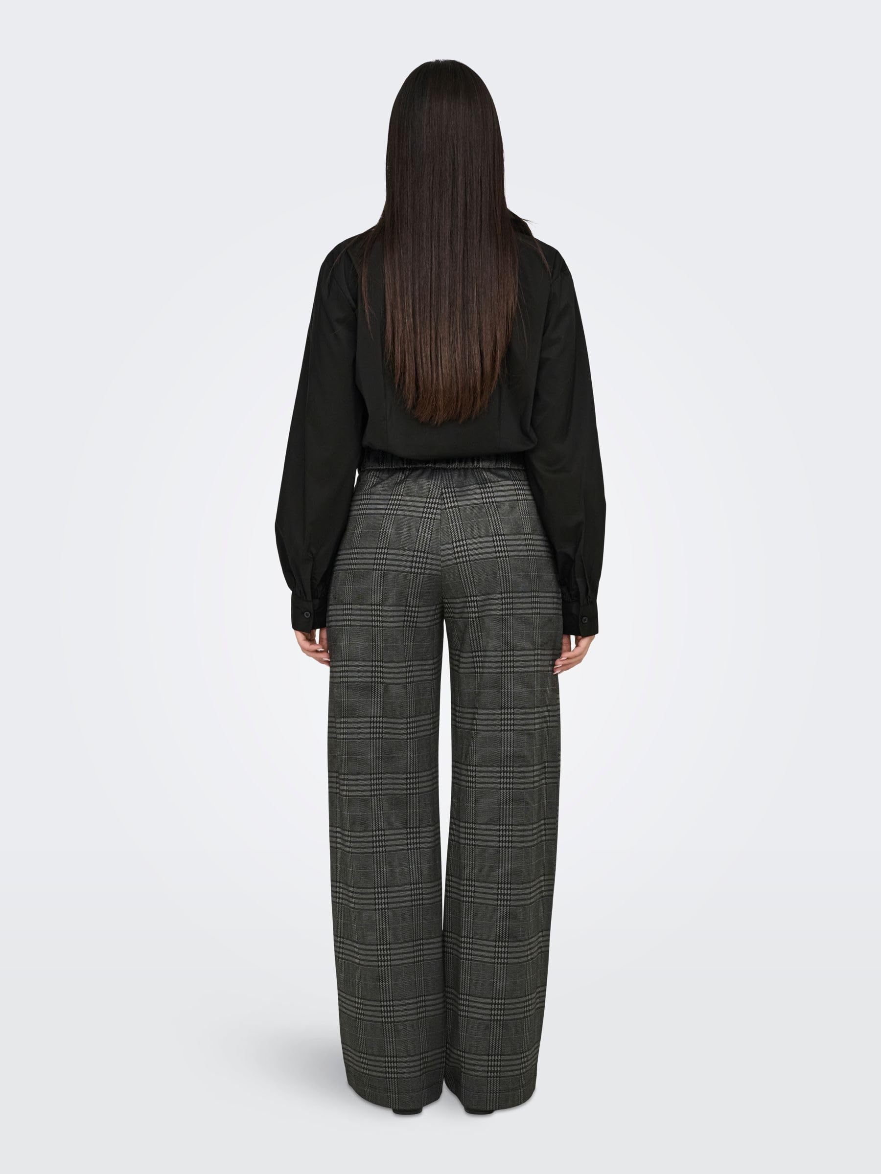 JDY Damen Karierte Stoffhose Elastisch Weite Marlene Pants Elegante Palazzo Culotte