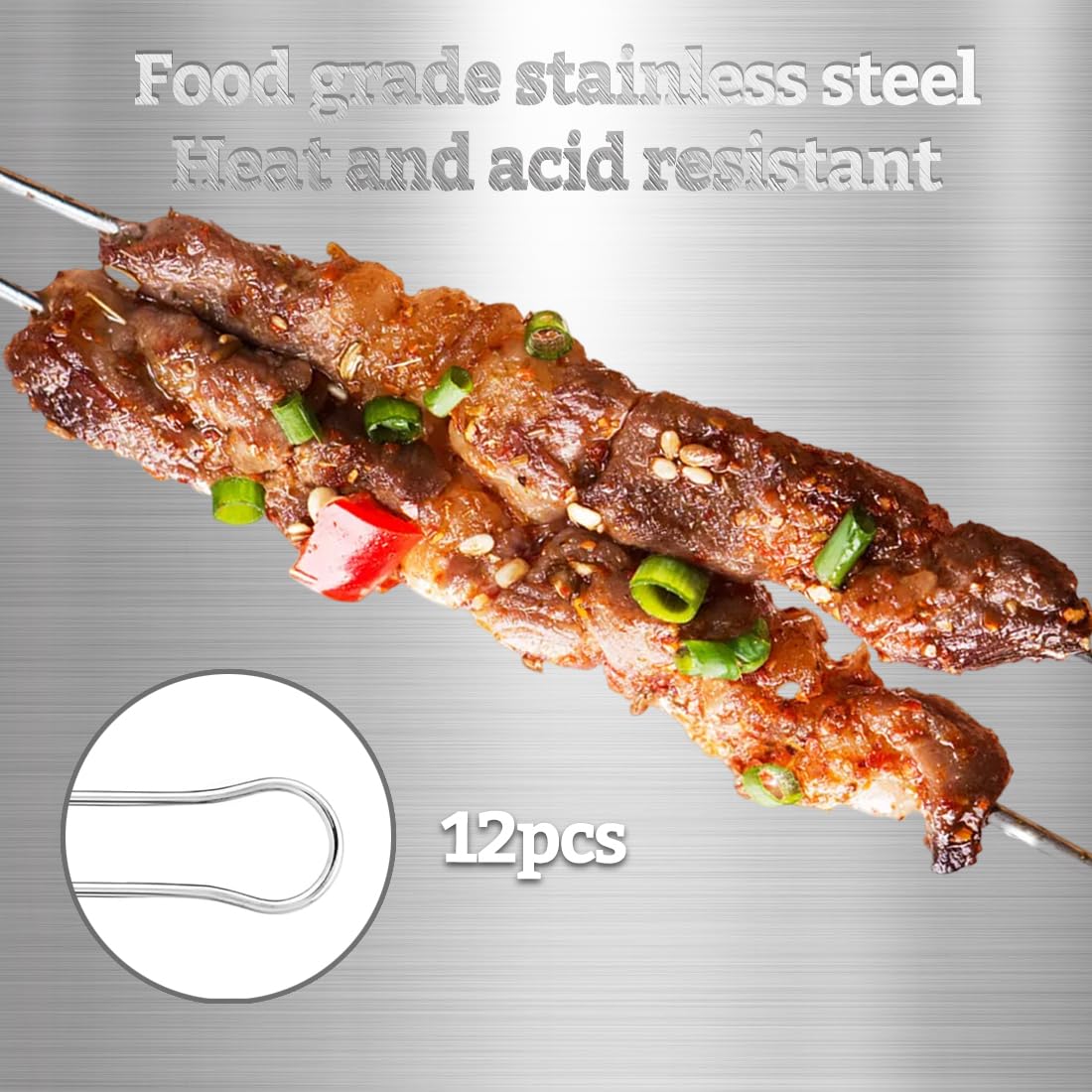 Brochettes Barbecue 28cm Acier Inoxydable Double Dents 12 Pièces