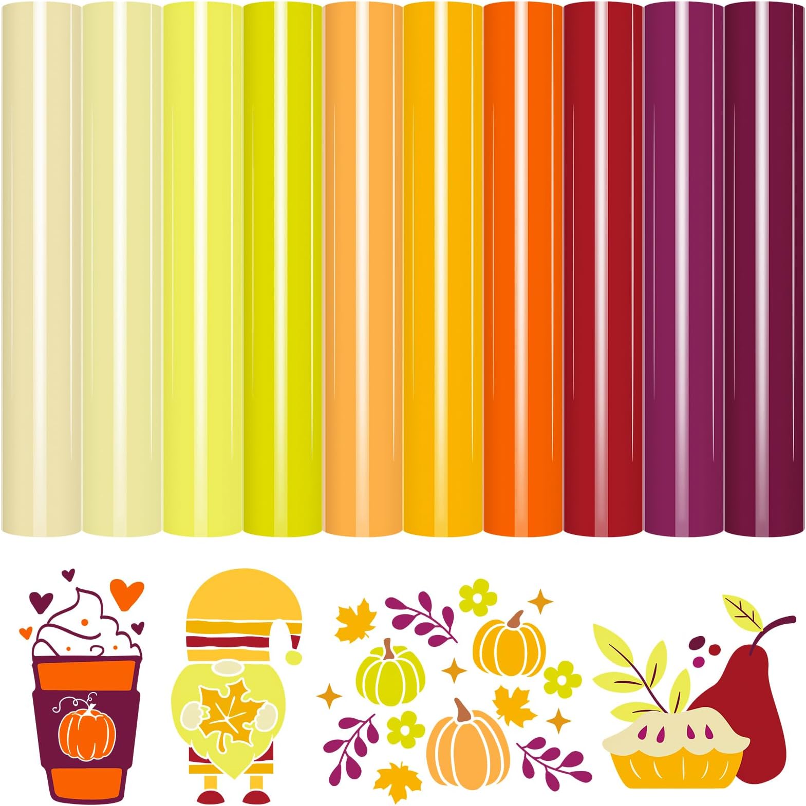 VINYL FROG 10 Sheets Fall Heat Transfer Vinyl Bundle 12"x10" Maroon & Orange & Yellow HTV Packs 10 Assorted Autumn Colors Iron on Vinyl Easy to Weed HTV Vinyl for DIY T-Shirts