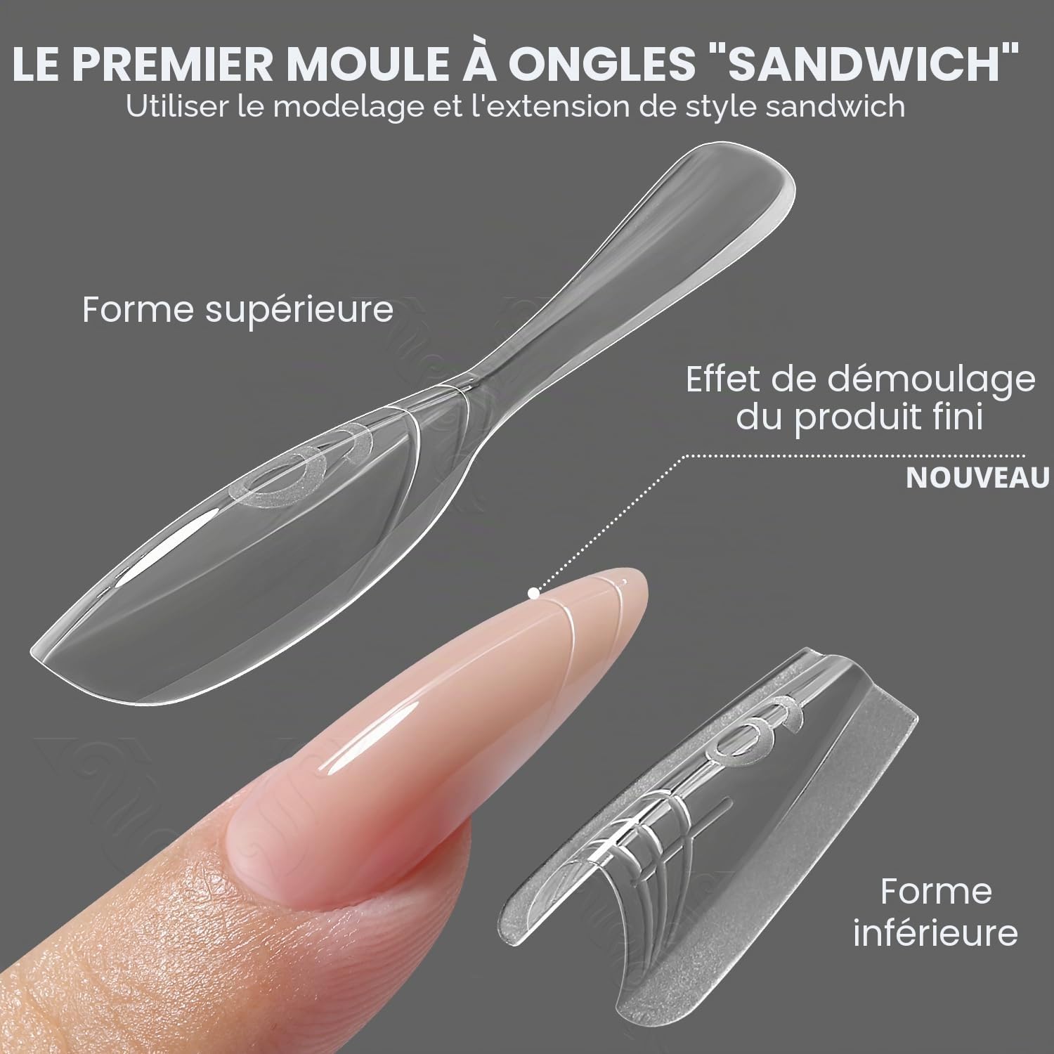 sandwich originaux formes doubles,240ps moule d'ongles pour l'extension rapide des ongles, 15 tailles forme en plastique, outils d'art des ongles de salon(W558-Almond)
