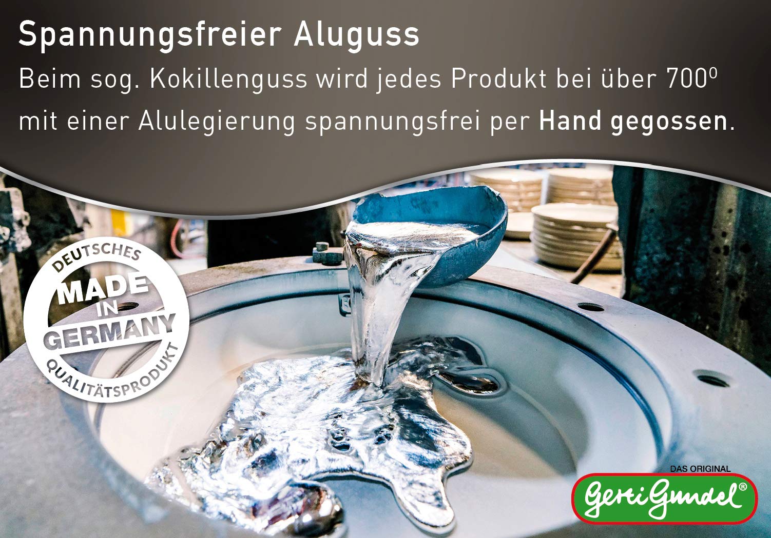 Gerti Gundel Sartenes originales I Made in Germany I Sartén plana de 5 cm de altura I Mango extraíble I Sartén de fundición a mano I Sartén de inducción I con tapa hasta 260 °C apta para horno