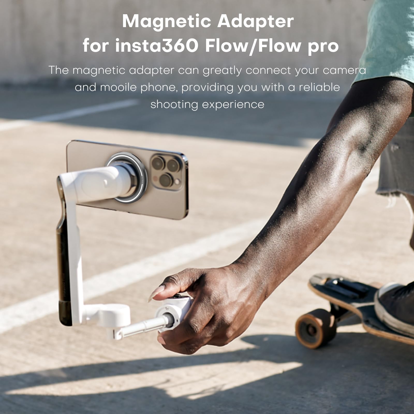 REYGEAK Gimbal adapter magnetyczny do Insta360 Flow Pro/Flow, ze stopu aluminium, magnetyczny adapter do Magsafe iPhone, Quick Release Mount z pierścieniem magnetycznym do smartfonów z serii Android