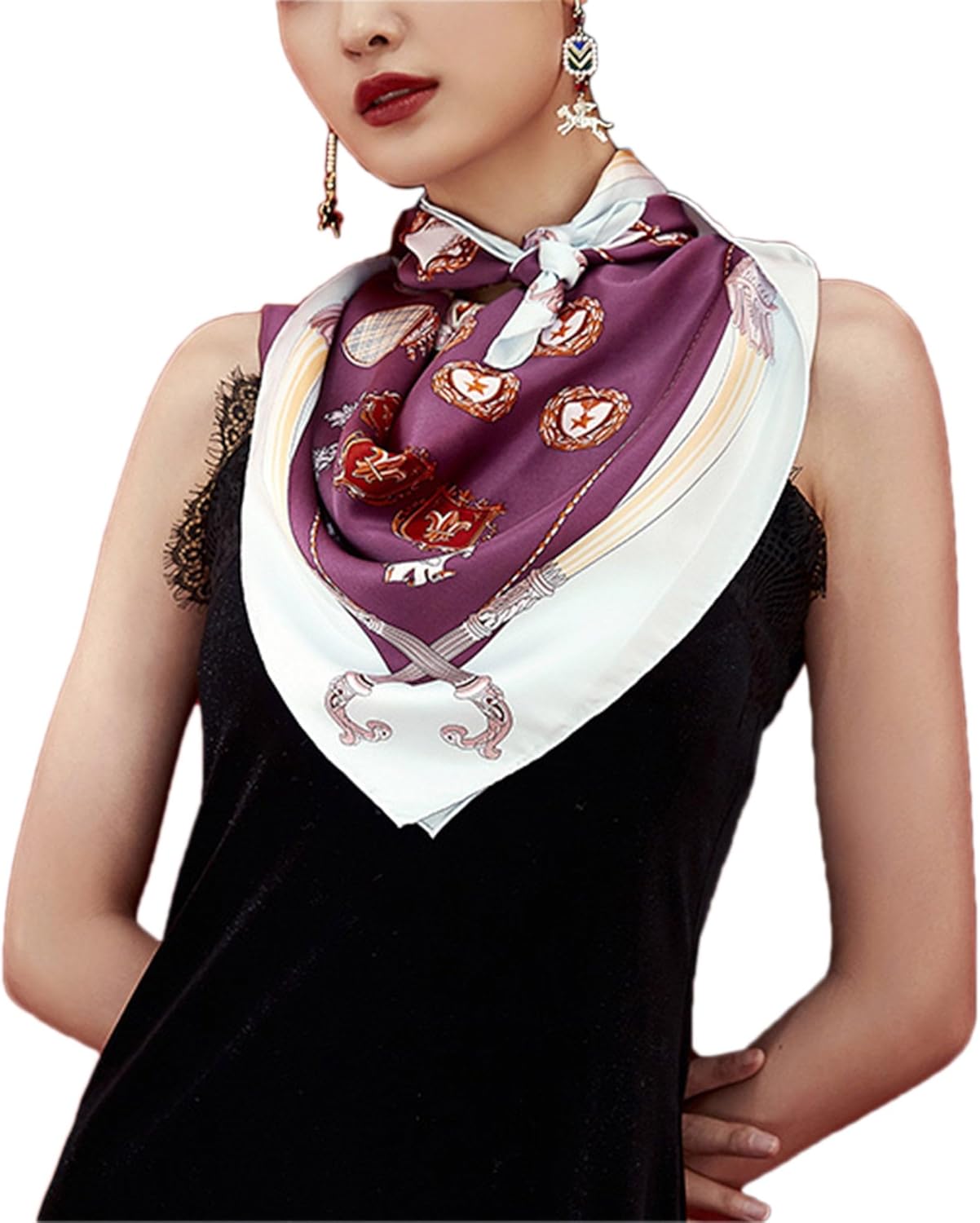 OSCAR ROSSA 35"x35" Large Square Printed 100% Mulberry Silk Charmeuse Scarf with Hand-Rolled Edges