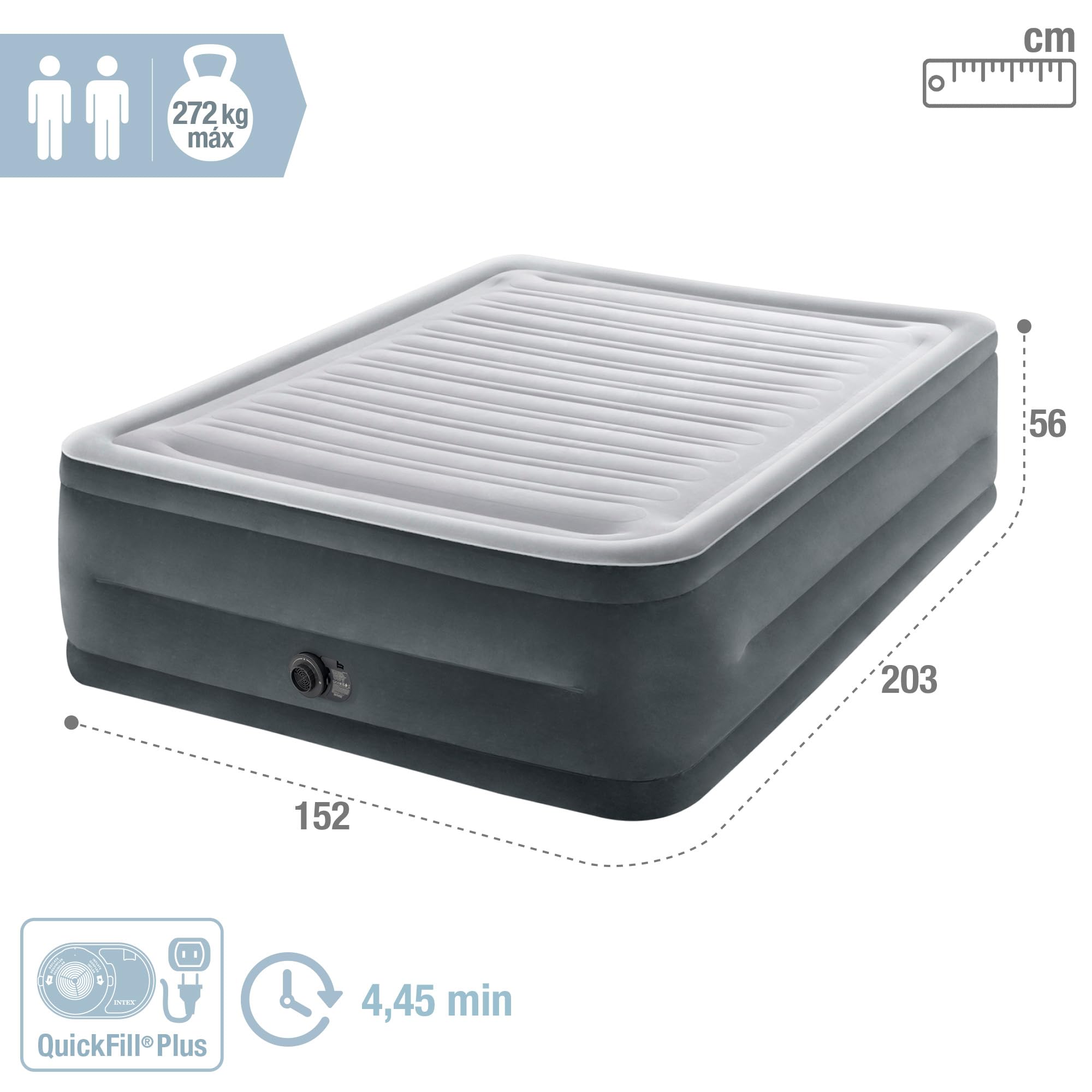 Intex Lit D'Appoint Ultra Plush Électrique 2 Personnes - Matelas Gonflable Confortable Avec Pompe Intégrée