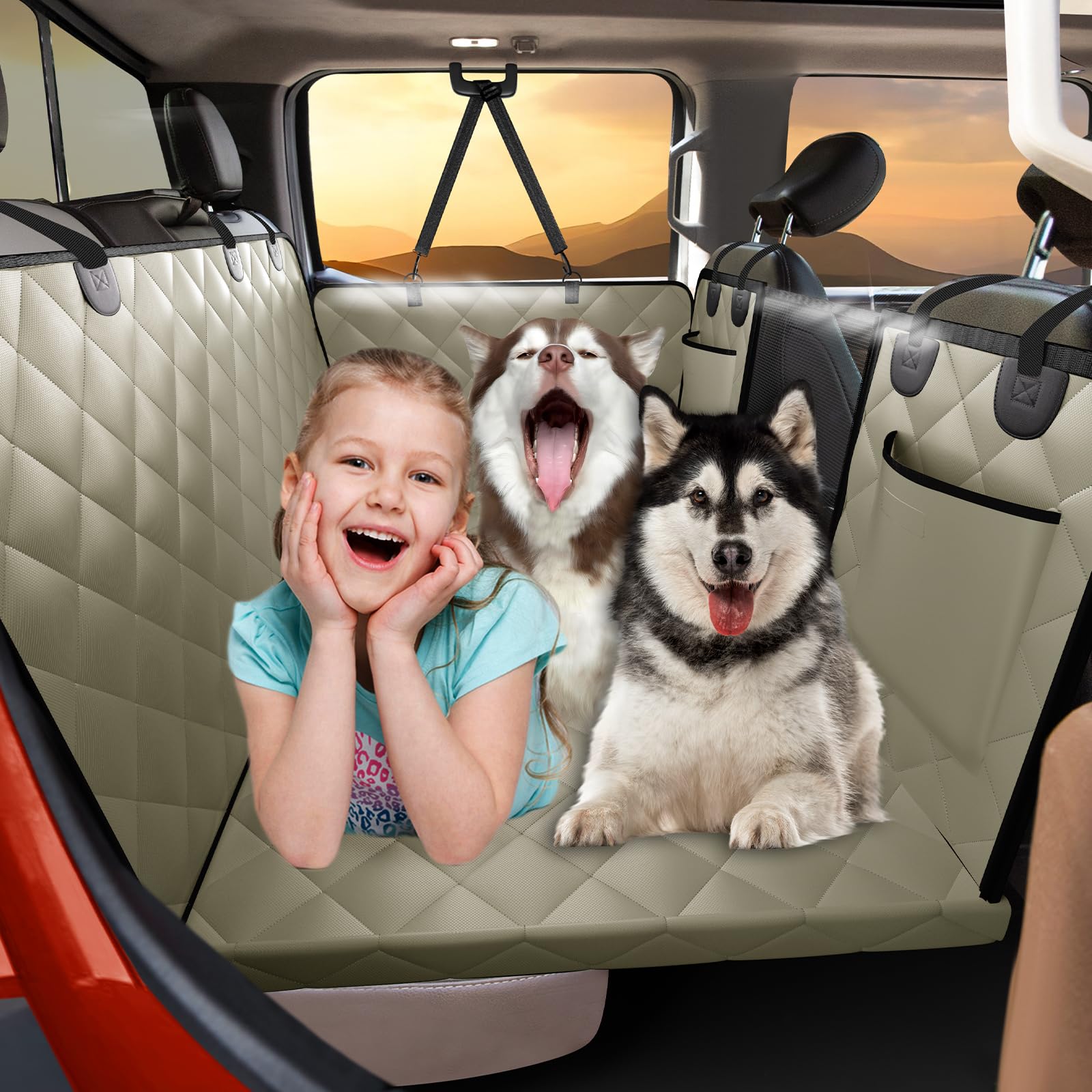 ROUWINNE Back Seat Extender for Dogs Truck-Large Space, Pet Seat Cover Back Seat Hard Bottom Holds 400lbs, Waterproof Dog Hammock for Crew Cab Trucks F150, RAM1500, Sierra, Tundra, Silverado