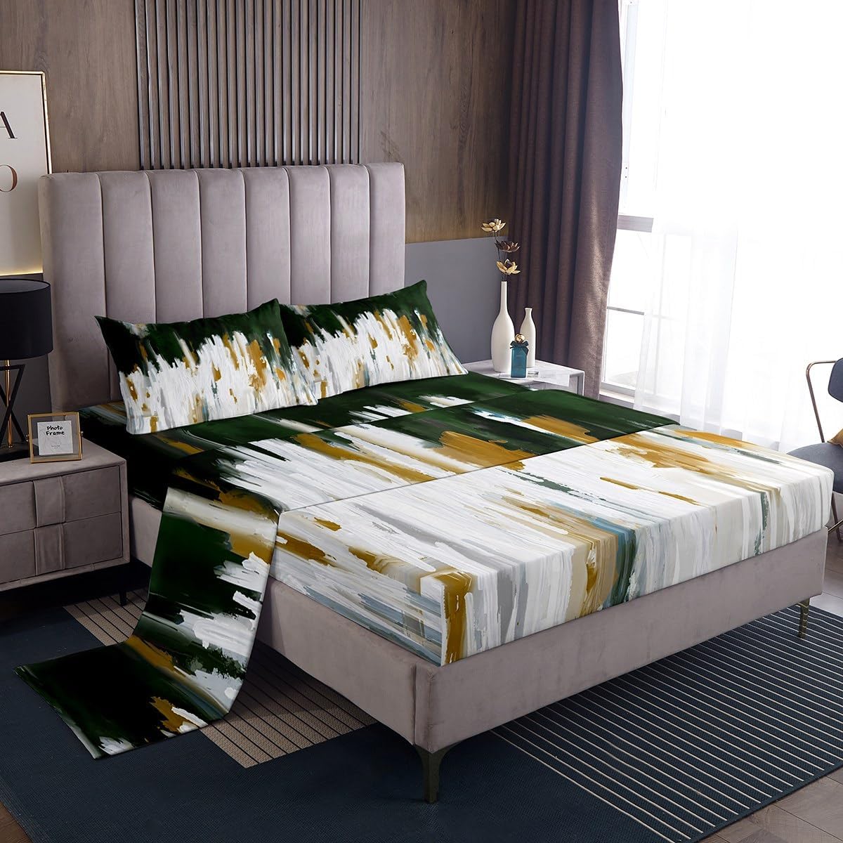 Erosebridal Mahogany Sheet Set King,Abstract Oil Painting Striped Sheets Watercolor Brush Strokes Ombre Bed Sheets Set,Modern Contemporary Room Decor