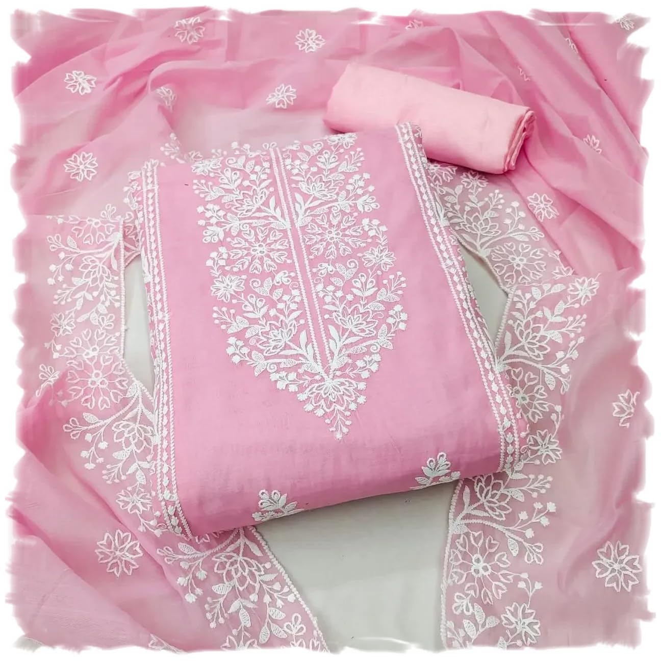 Women's Cotton Chanderi Embroidery Work Unstitched Salwar Suit Dress Material With Chanderi Work Dupatta (DM Panel Light Pink_Light Pink_Free Size)