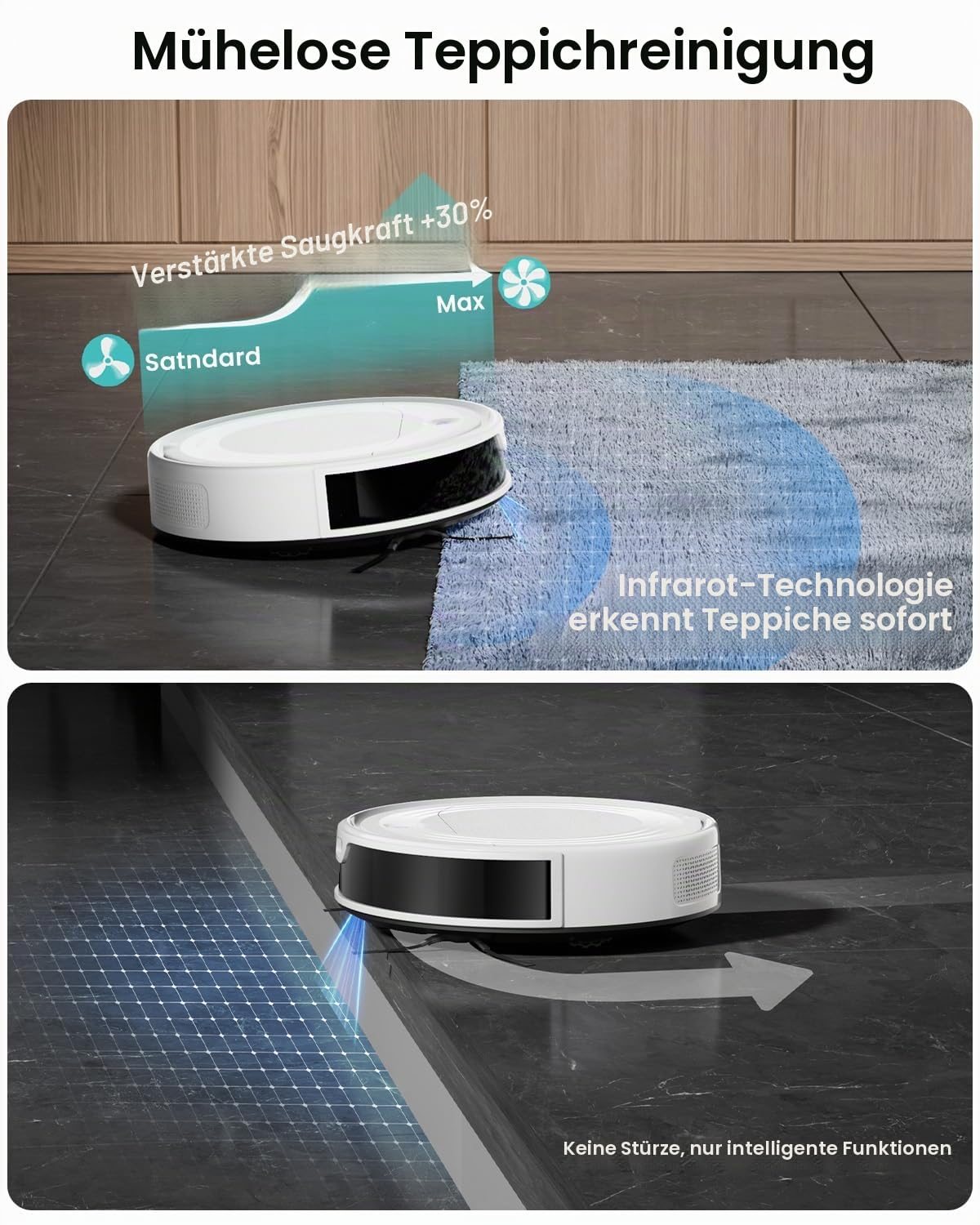 LEFANT Staubsauger Roboter mit Wischfunktion Ultra Dünner, Staubsauger Roboter Anti-Tangle, Präzise Hindernisvermeidung, App, Alexa Steuerung für Tierhaare Teppiche, M310 Ultra Weiß