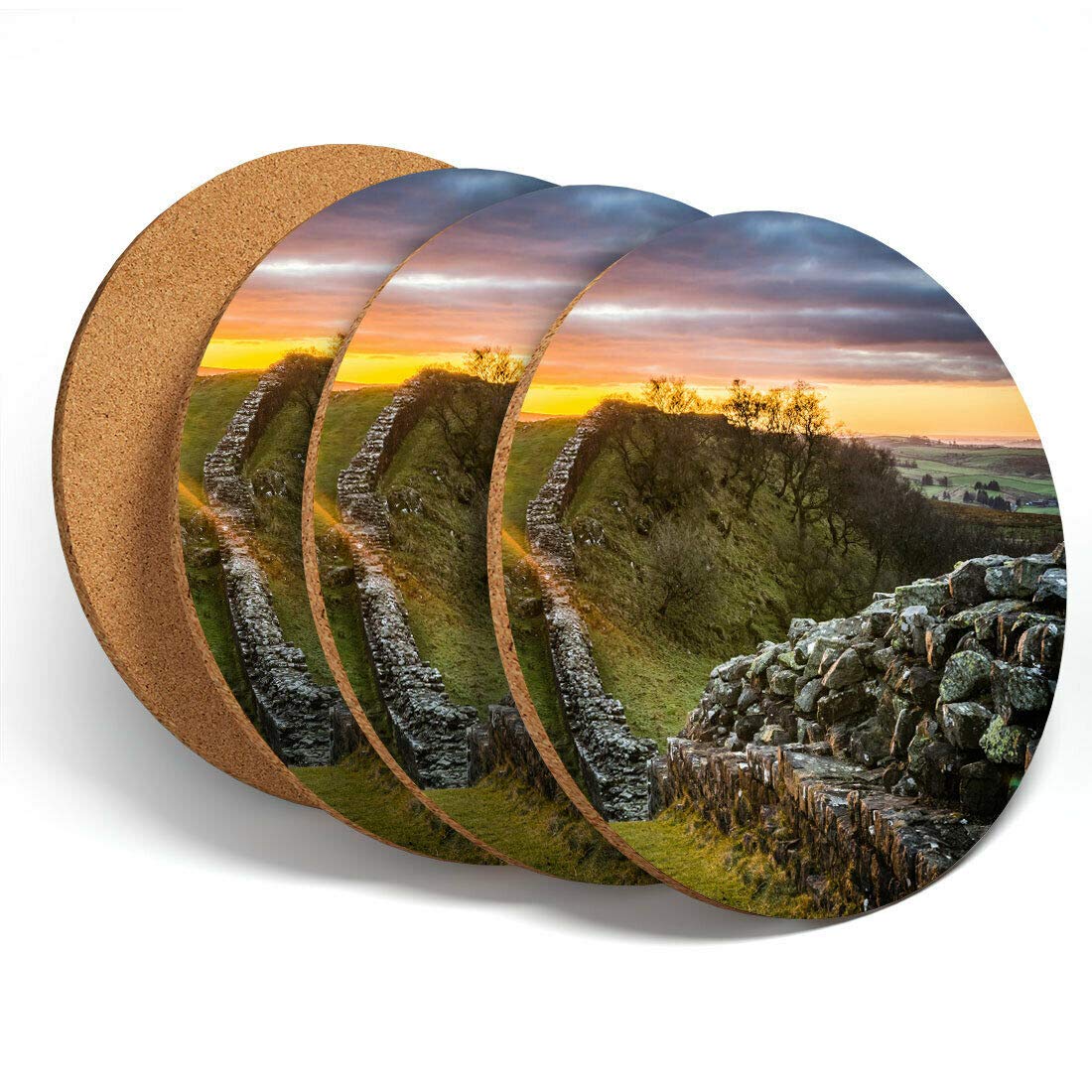 Destinationvinyl Multicolor Destination Vinyl 4 Set - Historic Hadrian's Wall England Coasters - Kitchen Drinks #3335