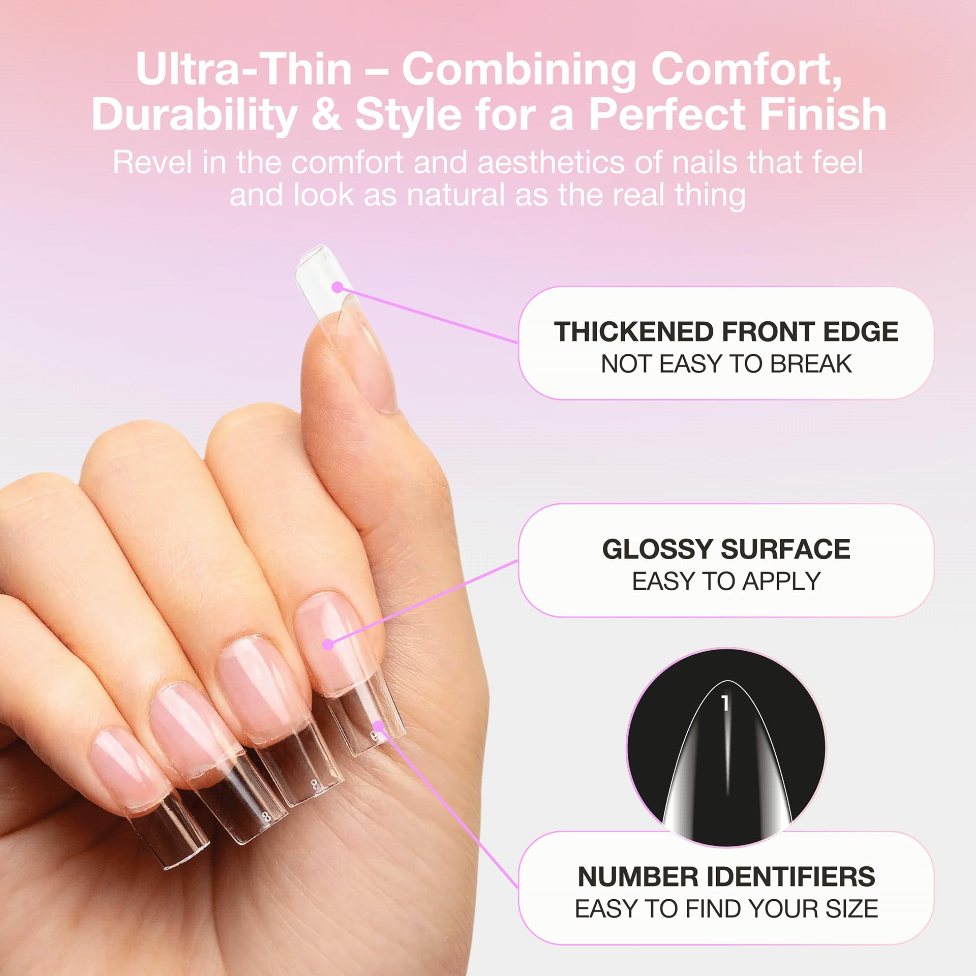 Curacoro Natural Nail Soft Gel Tips, 420Pcs Clear Full Cover Acrylic Gel Tip, 14 Sizes, Long-Lasting Salon Quality - Image 4