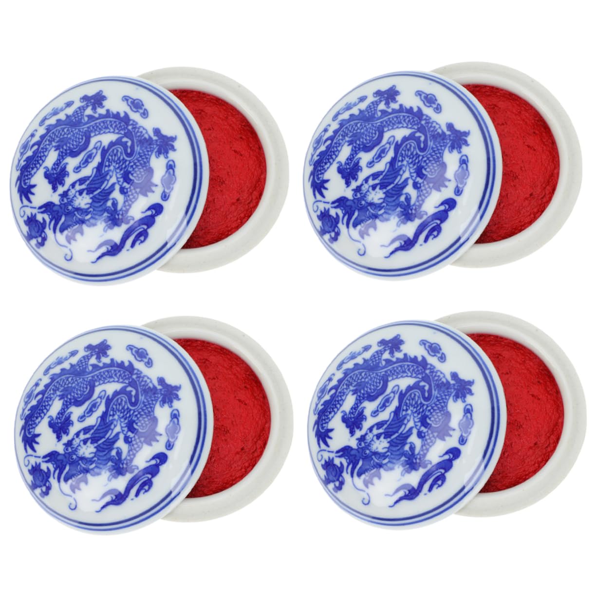 Angoily 4 Pezzi Scatola per Tampone di Inchiostro in Ceramica Rossa, Liscia e Facile da Pulire, Stile Cinese Retro per Calligrafia e Sigilli