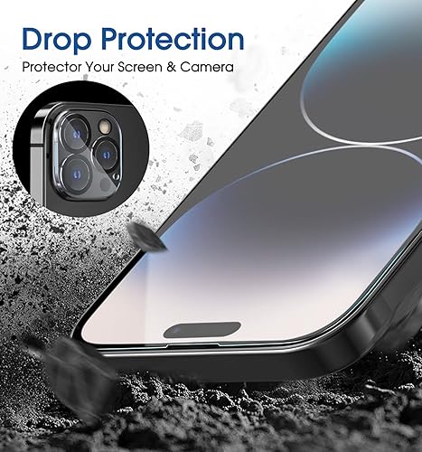 Miniatura 4 de amFilm Paquete de 2 protectores de pantalla de vidrio templado + protector de lente de cámara para iPhone 14 Pro Max de 6.7 pulgadas. Fácil