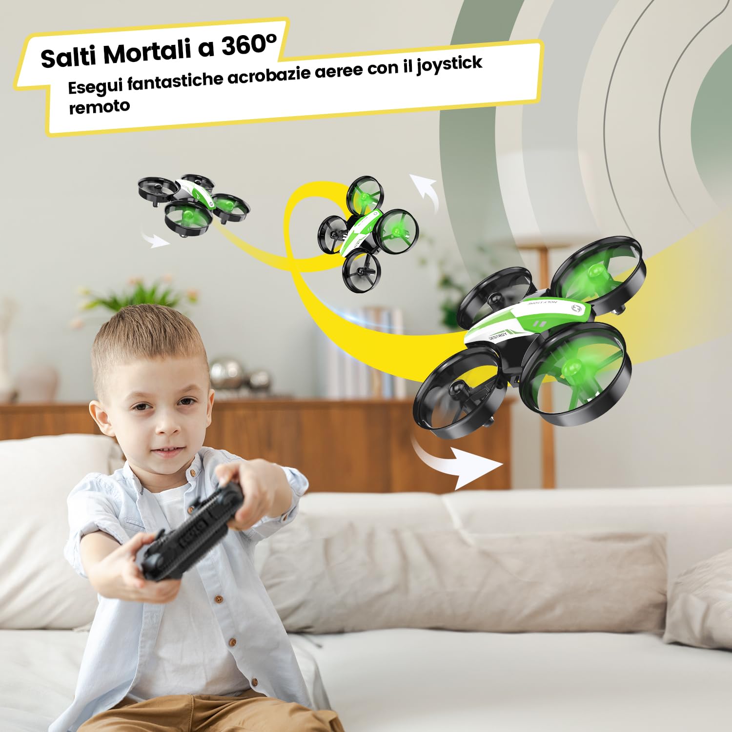 Holy Stone HS210 Mini Drone per Bambini, Aereo Quadcoptero Giocattolo RC per Interni per Ragazzi e Ragazze con Hover Automatico, Flip 3D, 3 batterie, Modalità Senza Testa, Ottimo Regalo,Verde