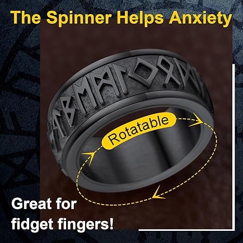 Miniatura 5 de ChainsProMax Puede grabar anillos giratorios de runa vikinga para hombresmujeres, tamaño #7-#14, anillo de cadena de eslabones de acero inoxidable,