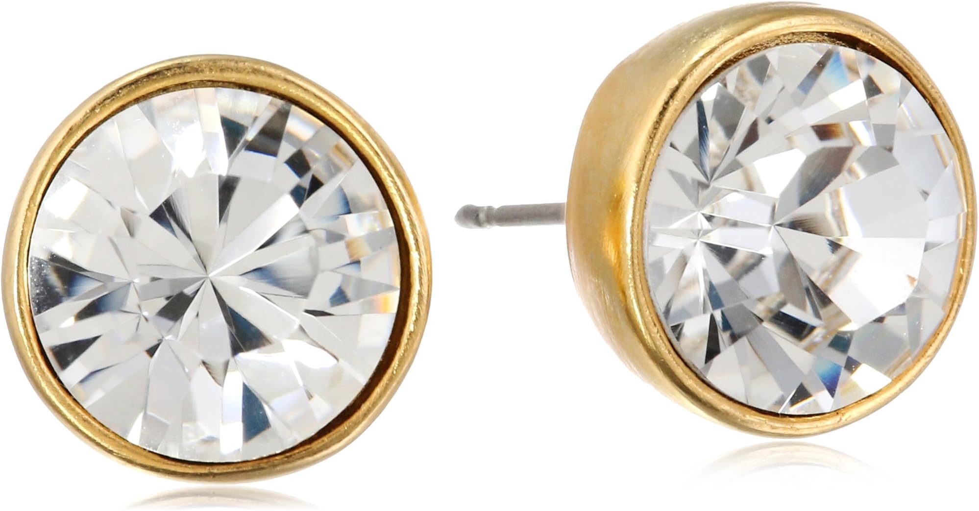 Kenneth Jay Lane Satin Gold and Crystal Round Headlight Post Earrings