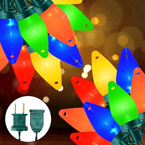 26.4 pies - 50 bombillas LED multicolor C7 LED de Navidad para exteriores, luces de árbol de Navidad de colores, luces de árbol de Navidad de