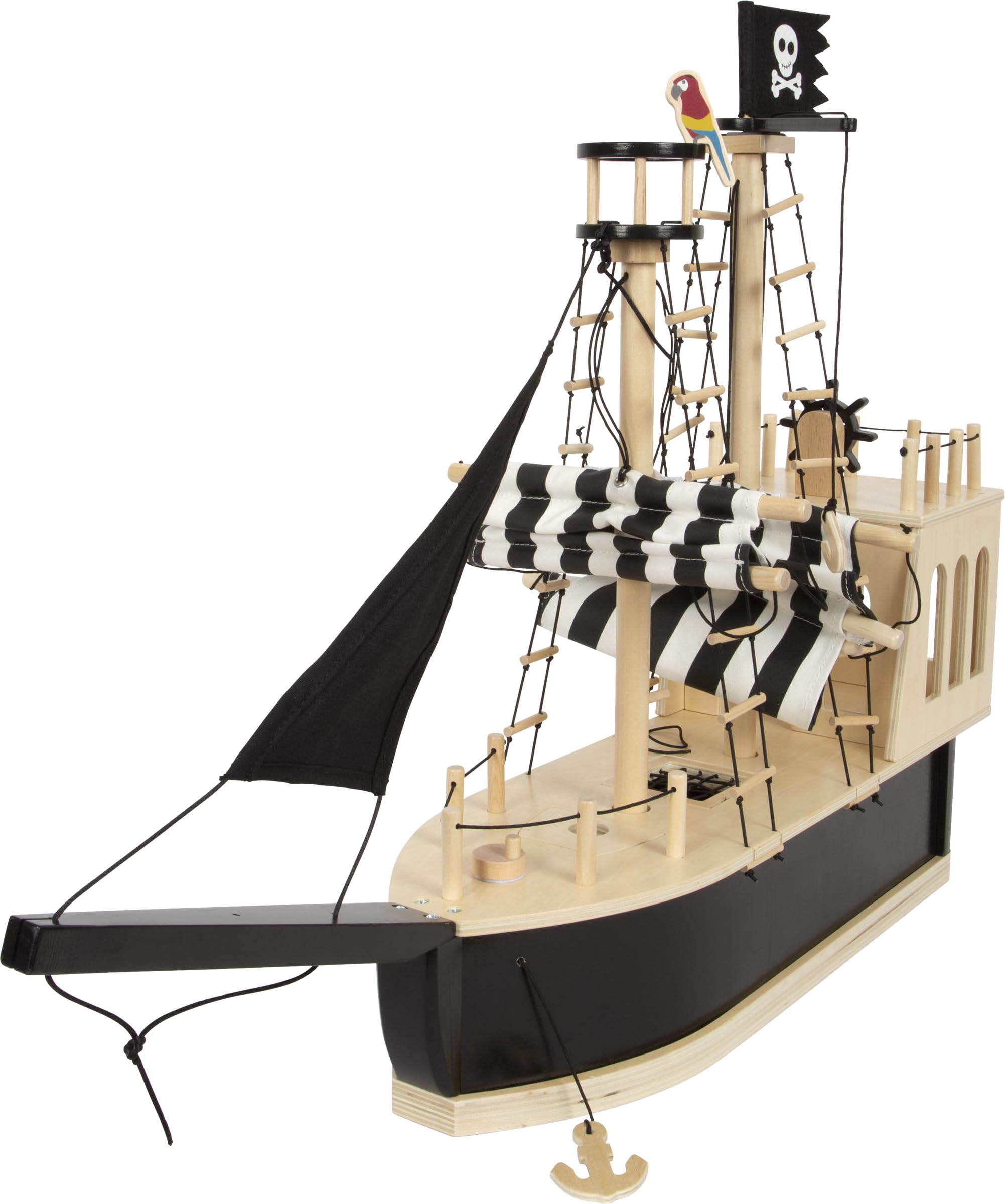 small foot Barco Pirata para muñecas Flexibles de Madera, Gran Barco de Juguete con Accesorios y Funciones, 12411