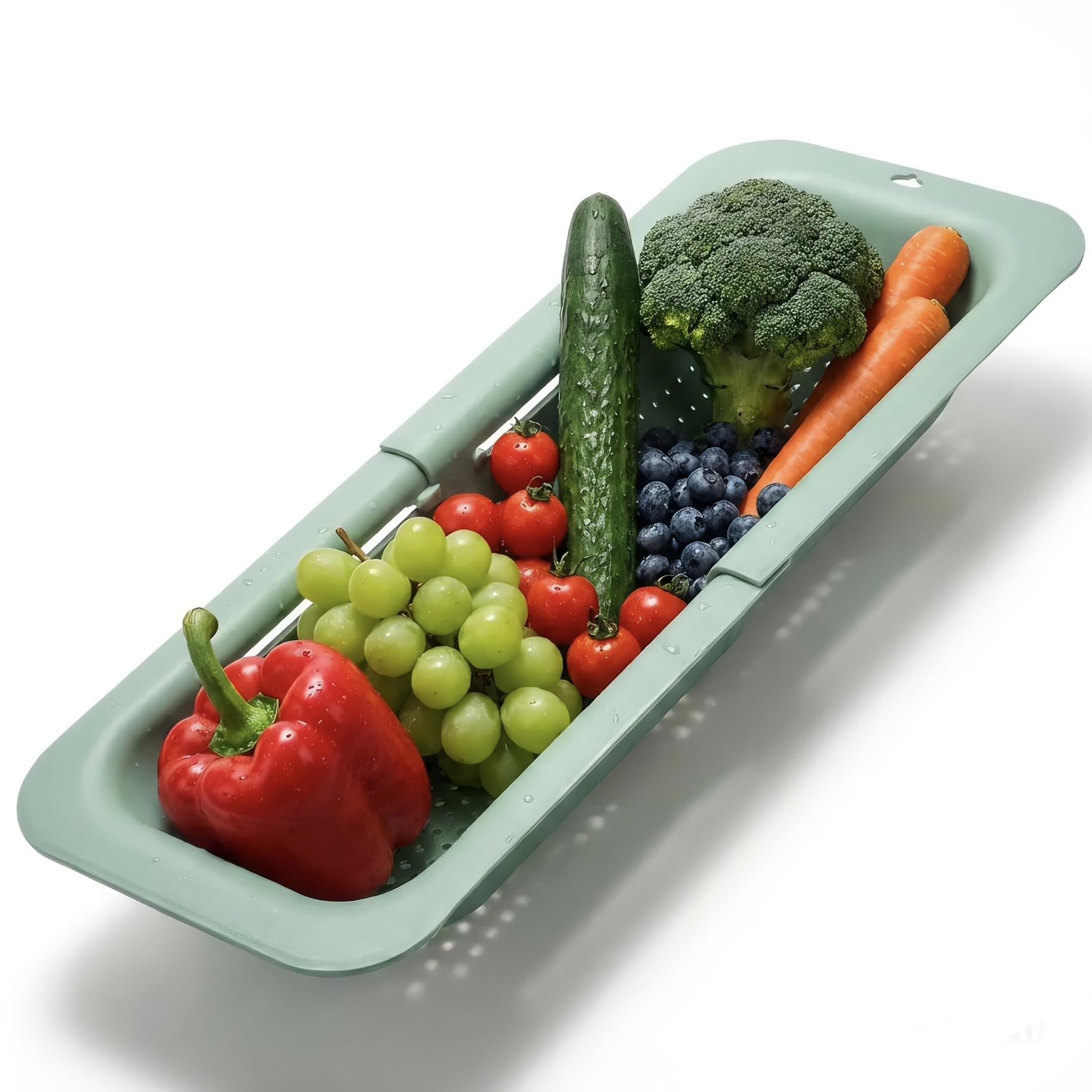 AHASON'S Colador para colocar sobre el fregadero, lavar verduras y frutas, escurrir la pasta cocida, cesta extensible (verde menta)