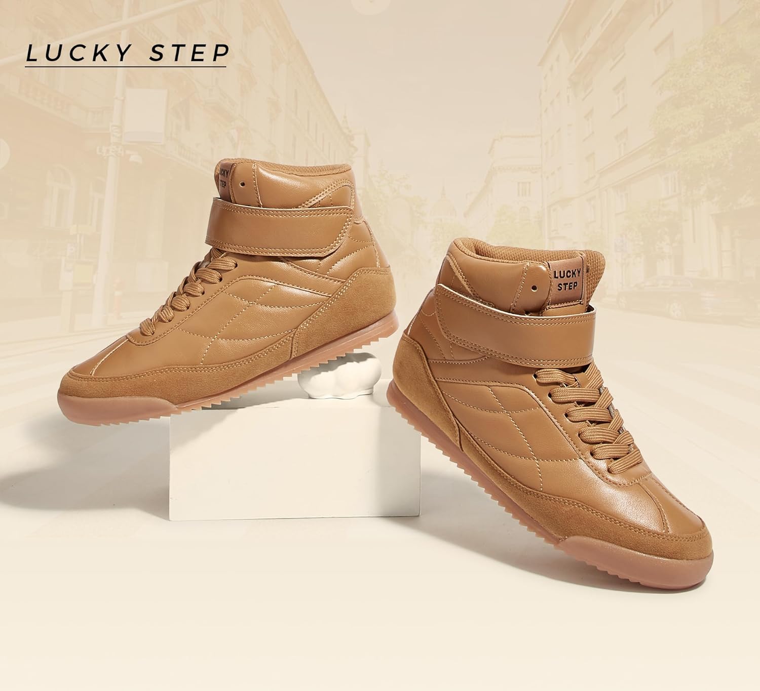 LUCKY STEP Women's High Top Sneakers Hook and Loop Lace Up Fashion Basketball Ankle Boots Skate Tennis Shoes Walking Casual Shoes - Image 7