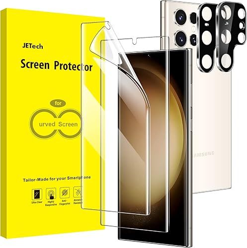 JETech Protector de pantalla para Samsung Galaxy S23 Ultra 5G de 6.8 pulgadas con protector de lente de cámara, película de TPU flexible, compatible