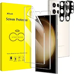 JETech Película Protetor de Tela para Samsung Galaxy S23 Ultra 5G 6,8 Polegadas com Protetor Lente Câmera, TPU Flexível, Compatível com ID Impressão Digital, 2 Pacotes Cada