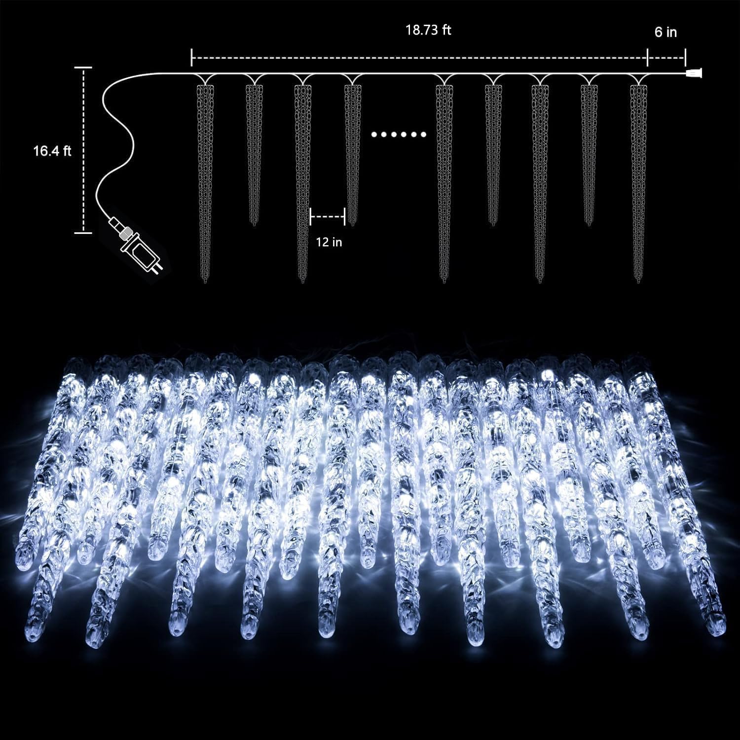 Brightown Icicle Lights Outdoor, 2 Pack Total 40ft 40 Tubes 200 LED Ice Shape String Lights, Connectable Hanging Christmas Decoration Lights for Tree Patio Roof Holiday Decor, Blue and White