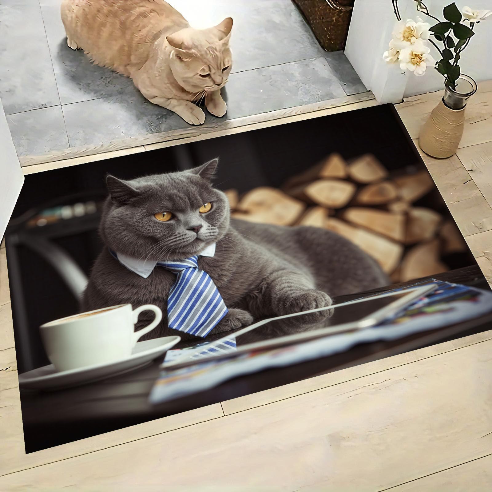 Paillasson chat marron original et durable pour habiller votre entrée intérieur extérieur