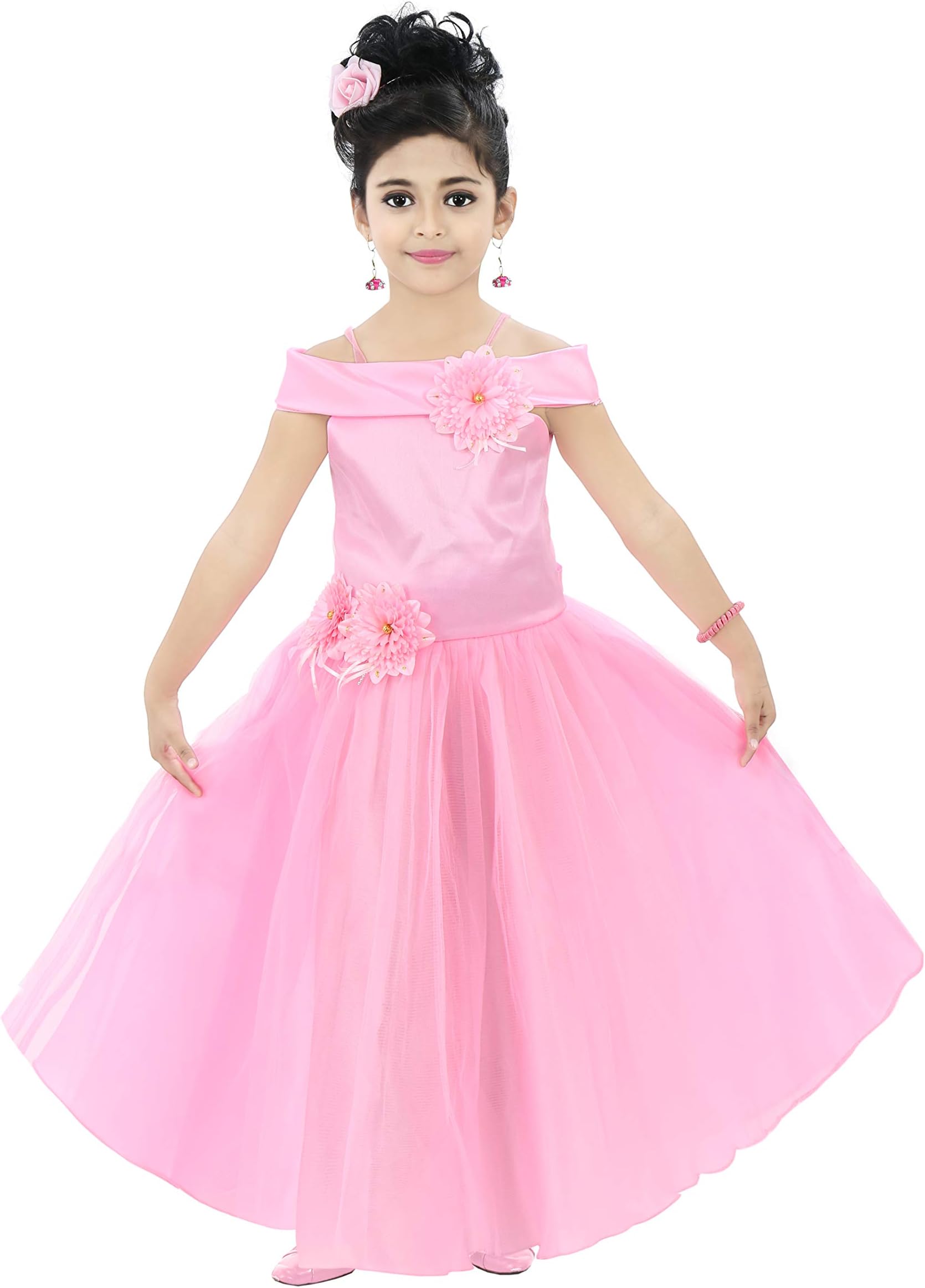 Kids Floral Appliqué Festive Gown Dress for Girls.