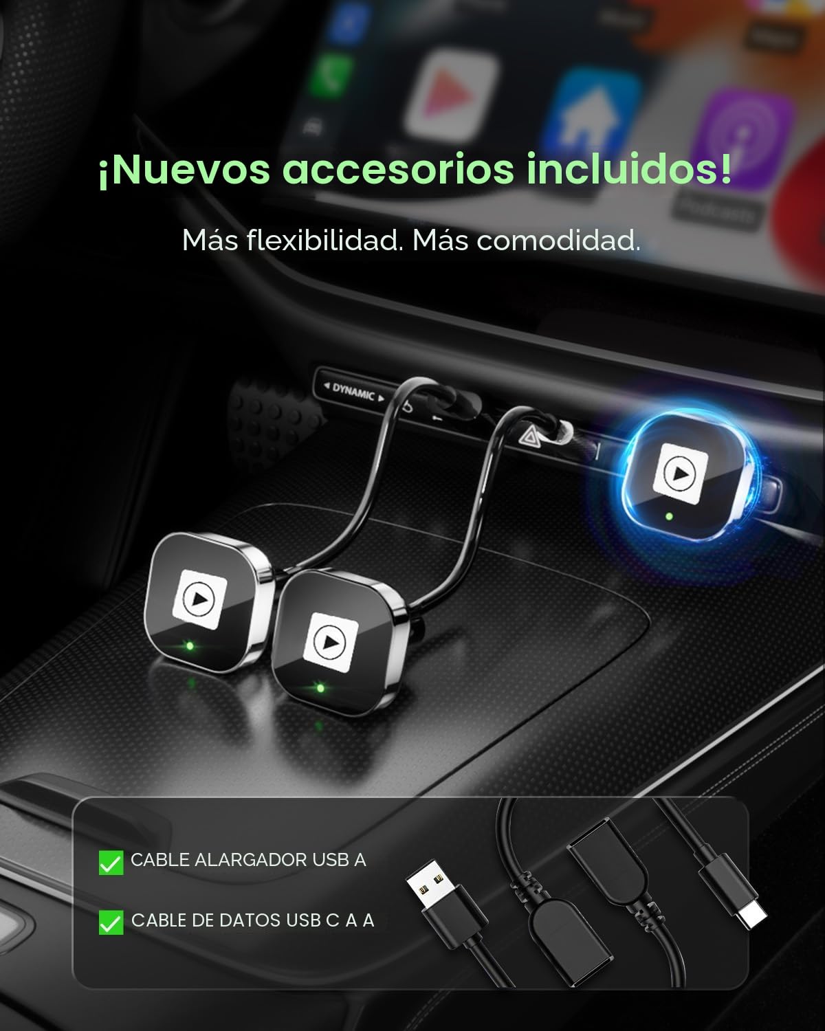 Spedal CL322 Adaptador Inalámbrico CarPlay y Android Auto, Mini USB CarPlay, Convierte Cableado a Inalámbrico, Plug & Play, Reconexión Automática, Compatible con iPhone 6+/Android 11+ (Coches 2016+)