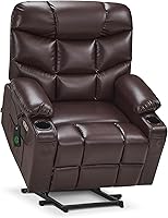 MCombo R7289 Oversized Power Lift Recliner for Big & Tall Elderly - 27.2" Wide Seat, Extended Footrest, Faux Leather (Dark Brown)