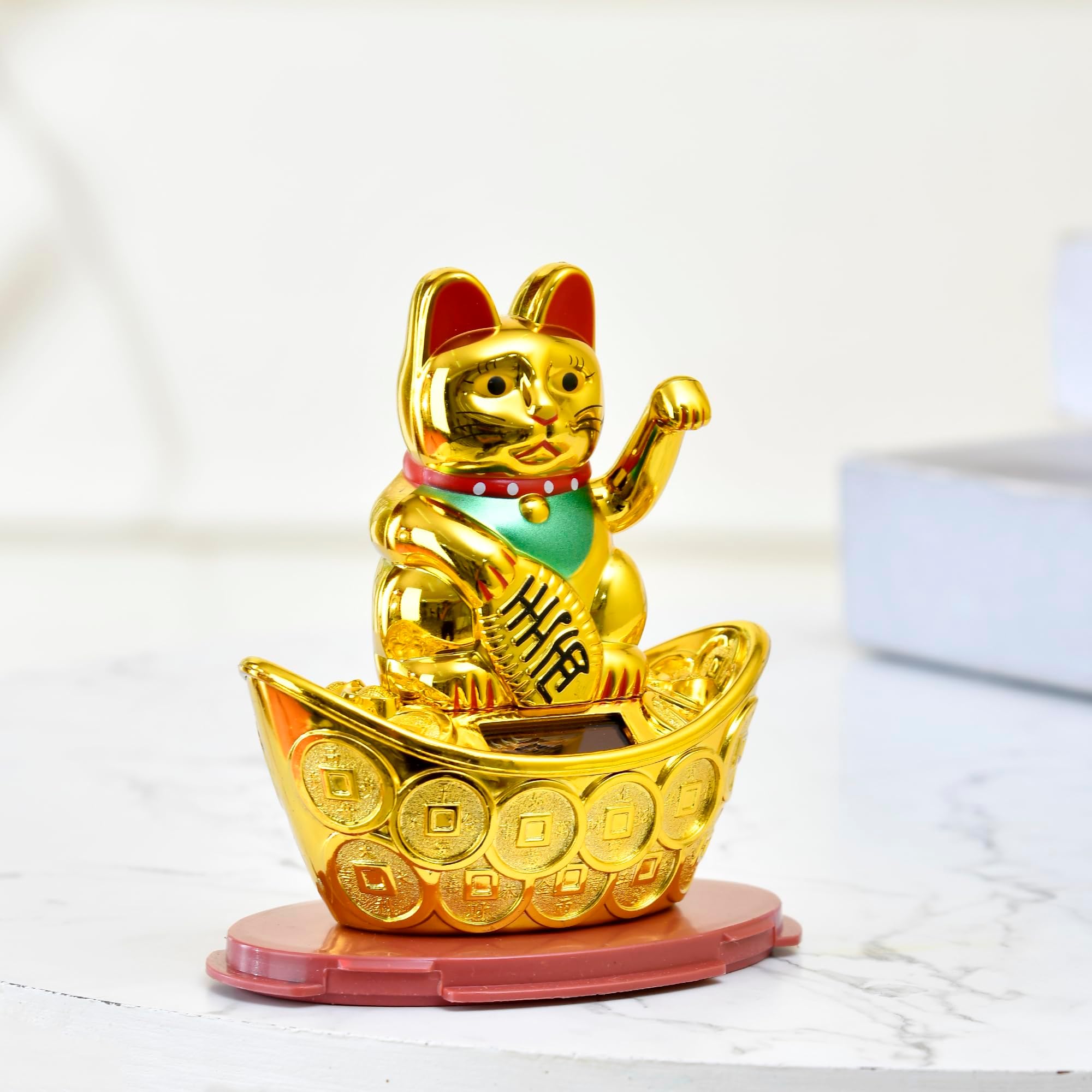 Plastic Fengshui Items Gift Maneki Neko Lucky Cat for Good Luck Health Wealth Prosperity & Happiness,Waving Hand Lucky Cat for Home Décor Car Dashboard Housewarming Gift,10cm,6.5cm