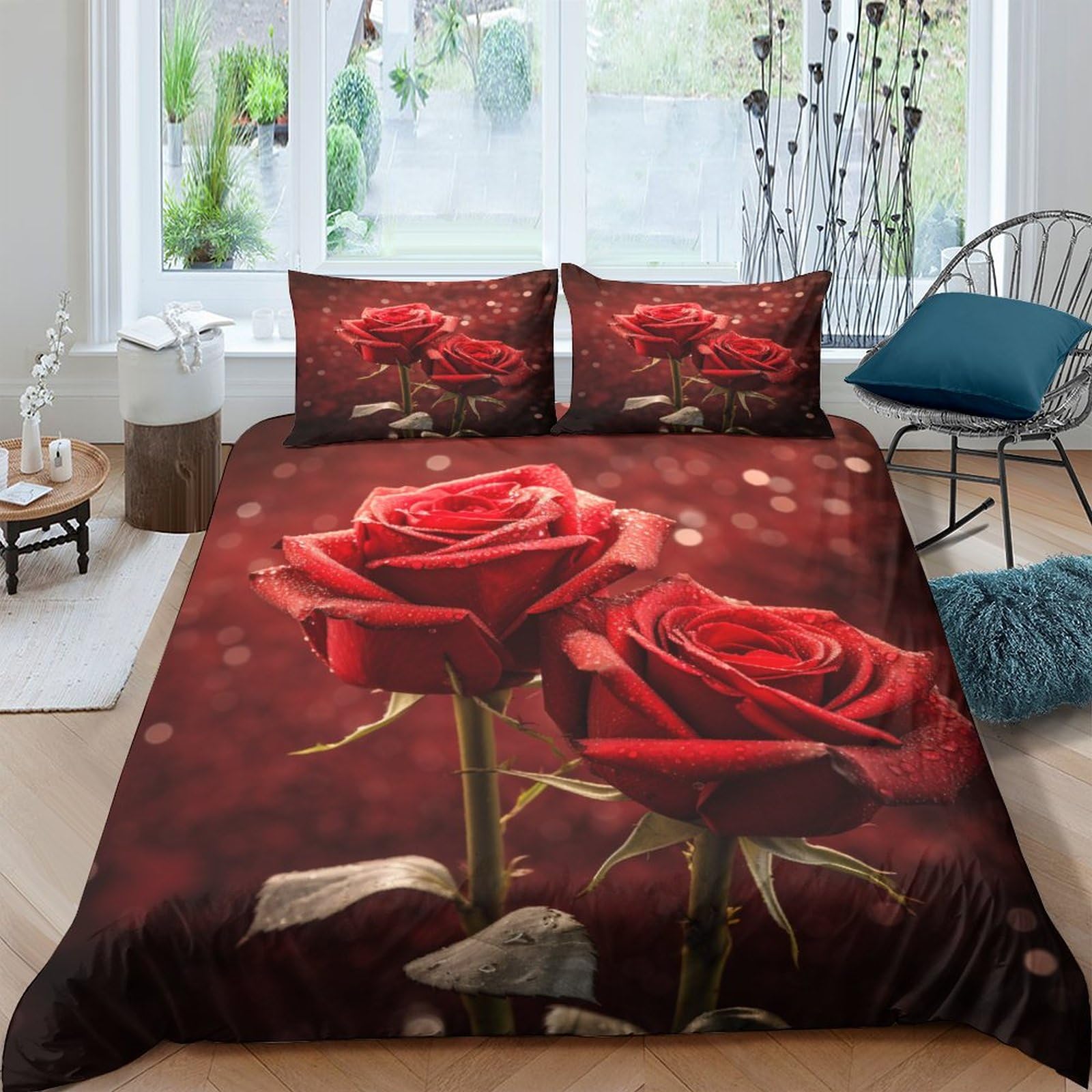 Housse de couette microfibre king rouge IOFEER lavable et résistante aux plis 220x240