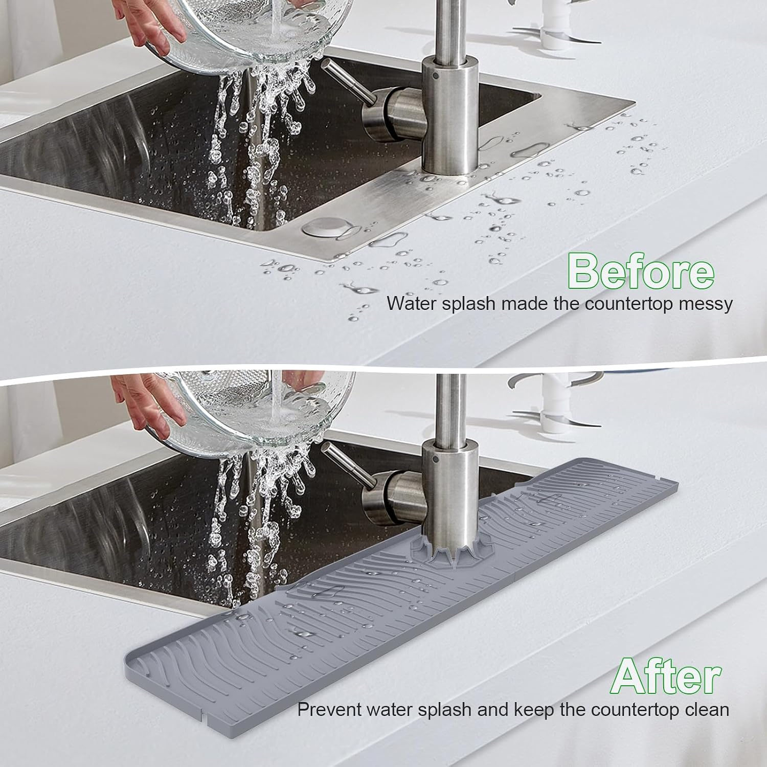33inch Kitchen Sink Splash Guard Mat,Silicone Material Protects Faucet Handle from Dripping Water,Faucet Mat Splash Catcher,Multipurpose for Kitchen Sink, Sink Sponge Holder