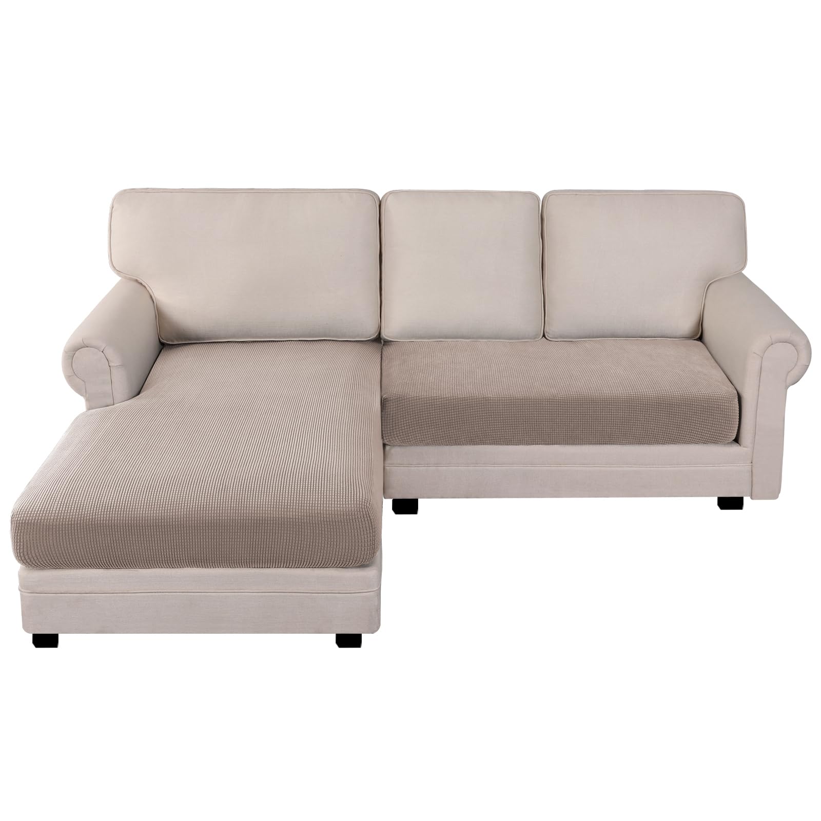 BellaHills Elasticizzato Copridivano 2 Posti Con Penisola, Copridivano Angolare Destra/Sinistra Universale, Lavabile Copri Divano Chaise Longue Antigraffio Gatto (2 Posto + Chaiselongue, Sabbia)