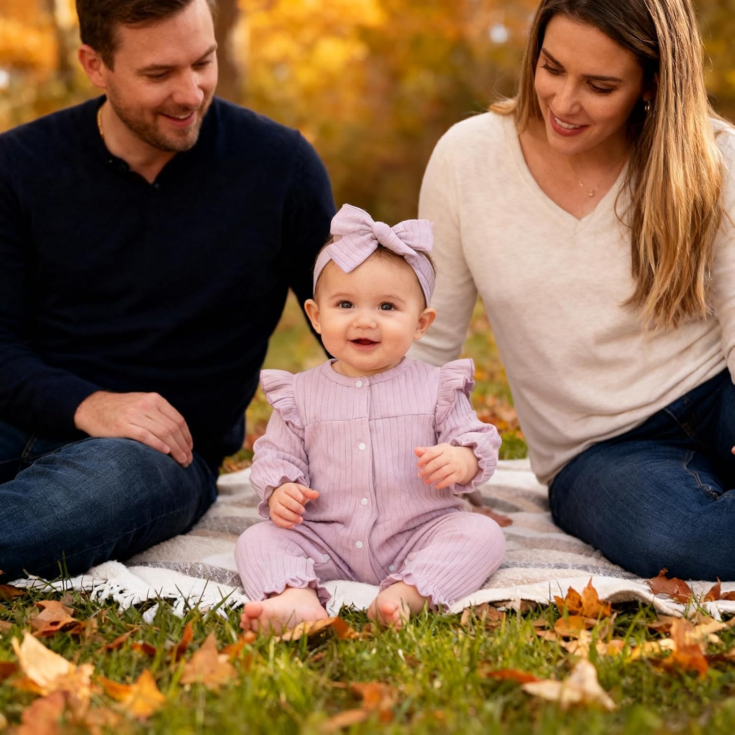 Newborn Baby Girl Fall Winter Romper Long Sleeves Ribbed One-Piece Outfits with Headband Coming Home Jumpsuit - Image 5