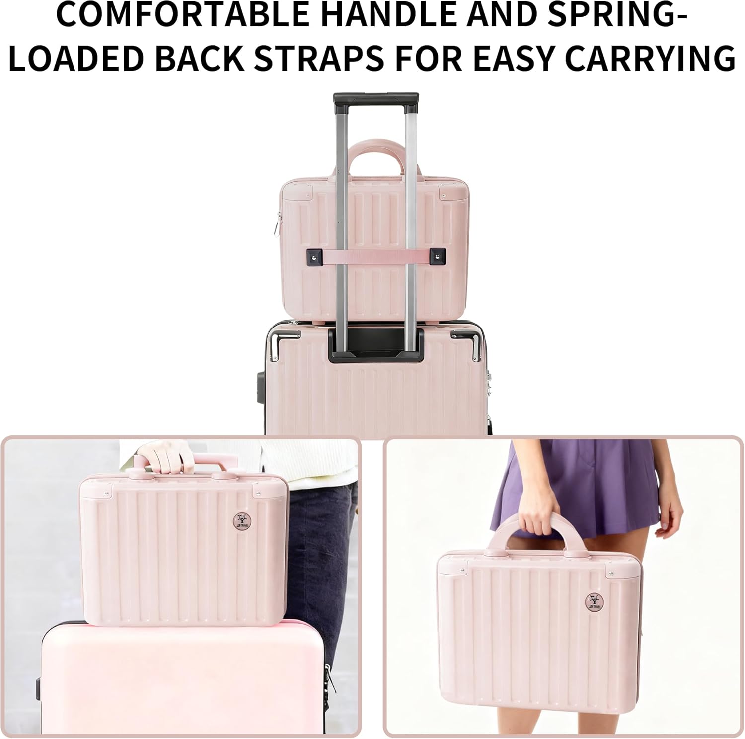 14 Inch Portable Makeup Travel Case Hand Luggage, Hard Shell ABS Cosmetic Organizer with Safety Lock, Small Carry-On Travel Bag for Women（Pink） - Image 7