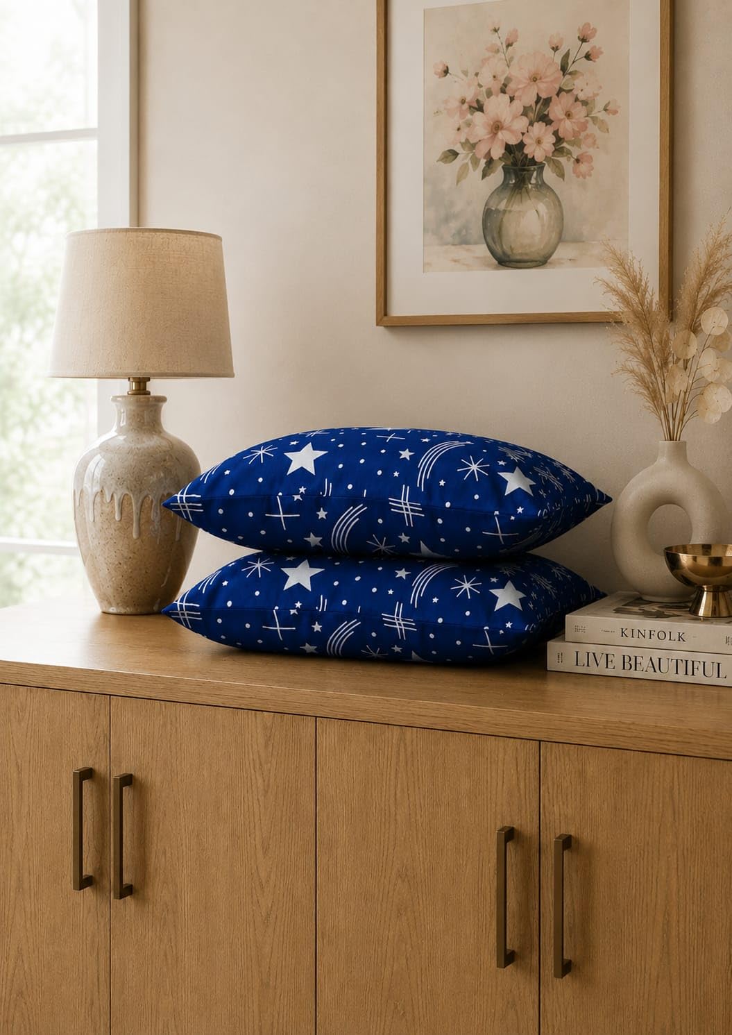 Microfiber Pillows Set of 2 for Sleeping - 16"x24" Standard Pillow | 41 x 61 cm - White | Pillow - A Super Soft & Fluffy Pillow for Sleeping | (2, Blue Star)