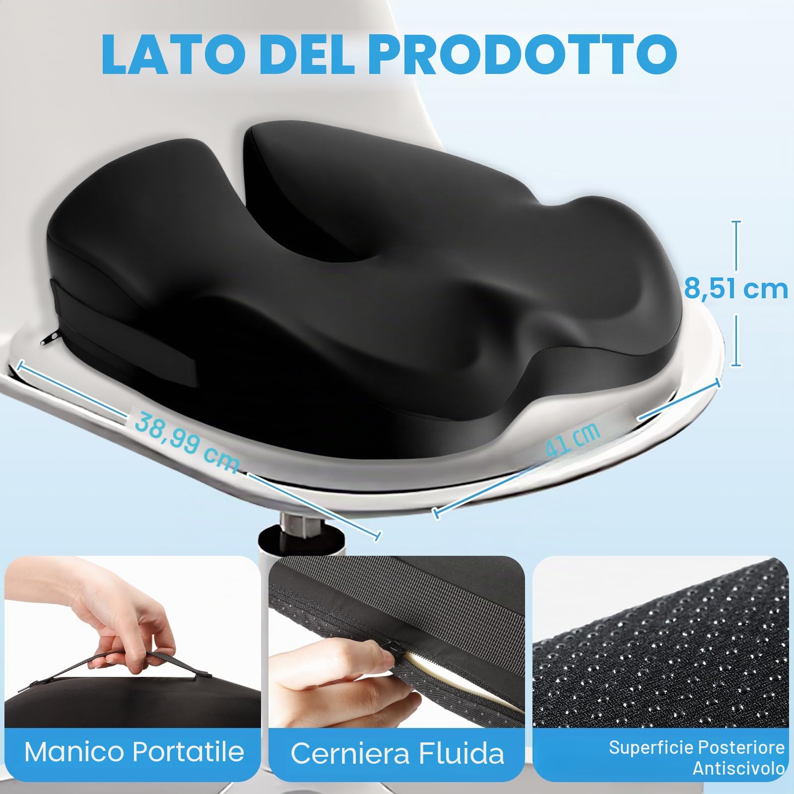 Cuscino per Sedile Auto, Cuscino in Schiuma Di Memoria per Dell'auto, Con Base Antiscivolo, Per Sedia Da Ufficio, Sedile Dell'auto