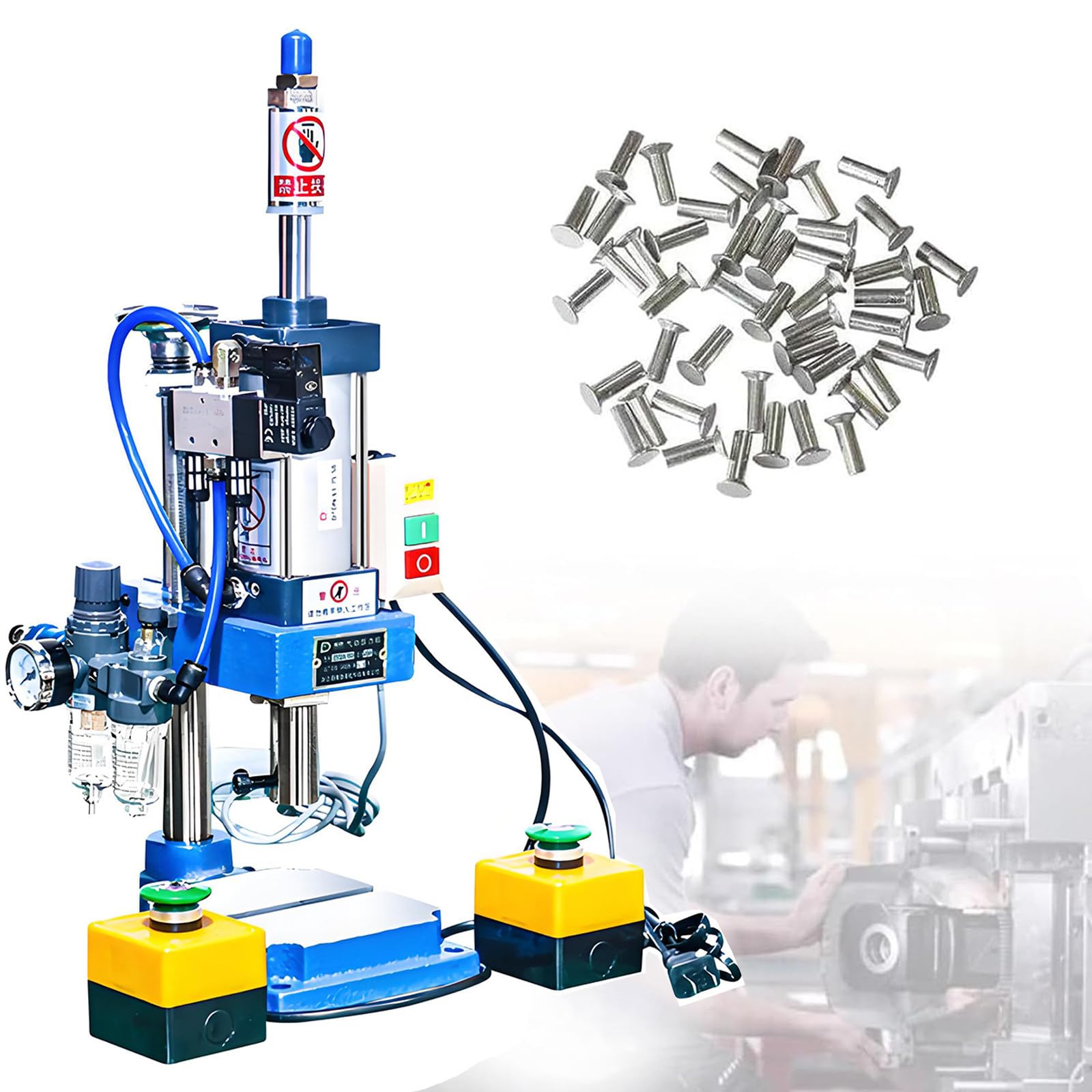 Jozyjul Doublebutton Pneumatic Punching Machine 200Kg/300Kg Bench Press Small Gas Spleen High Precision Riveting Machine, For Sheet Metal Hole Punches -200Kg
