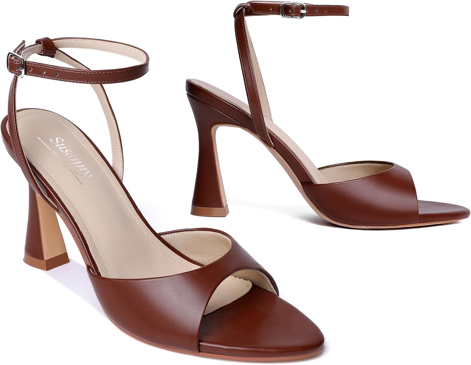 Susanny High Heels for Women Pointed Open Toe Strappy Chunky Block Heels Ankle Strap Stiletto Kitten Heeled Sandals Wedding Bridal Party Prom Sexy Dress Shoes - Image 8