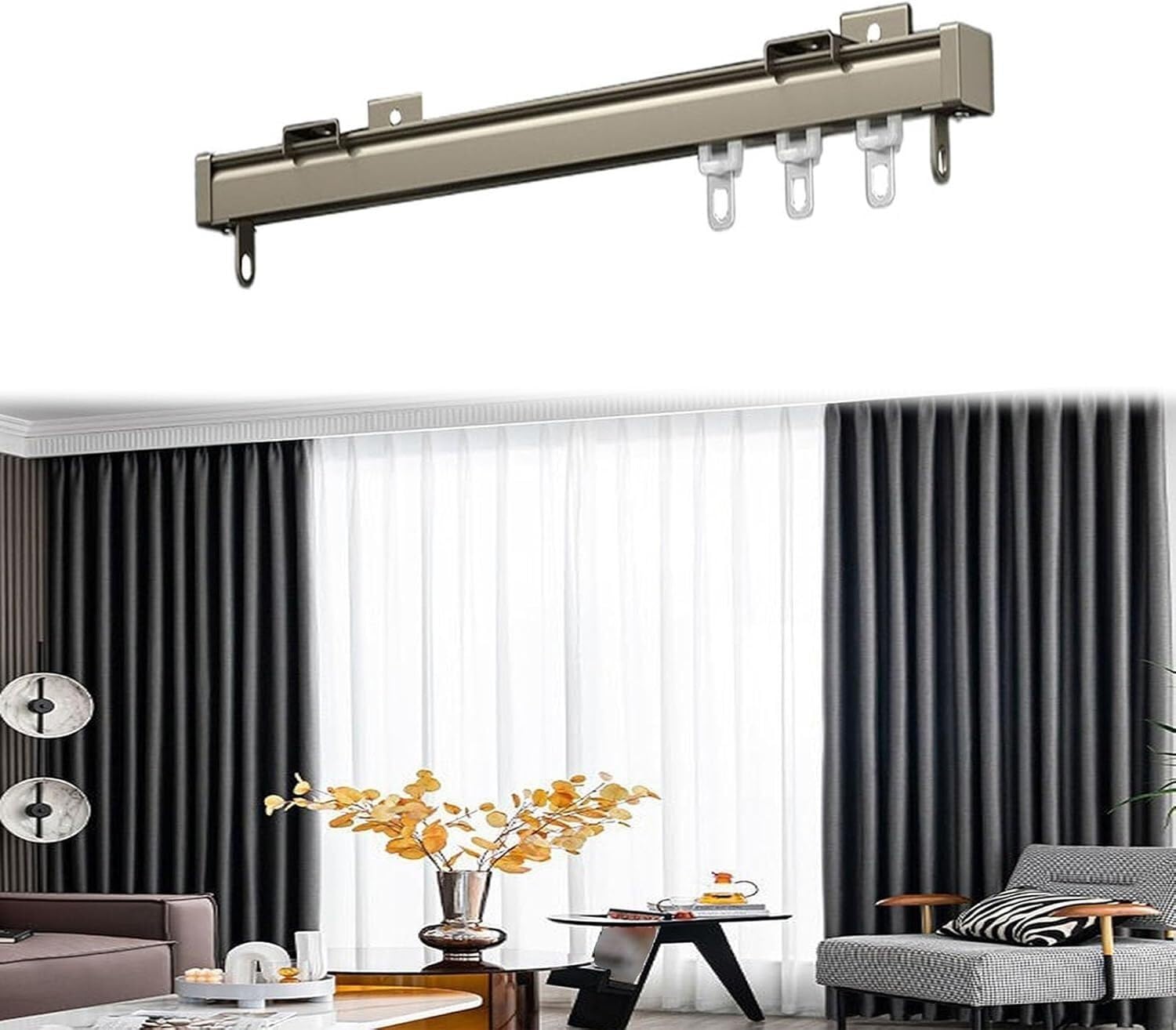 Rail de plafond en aluminium avec roulettes silencieuses pour rideau